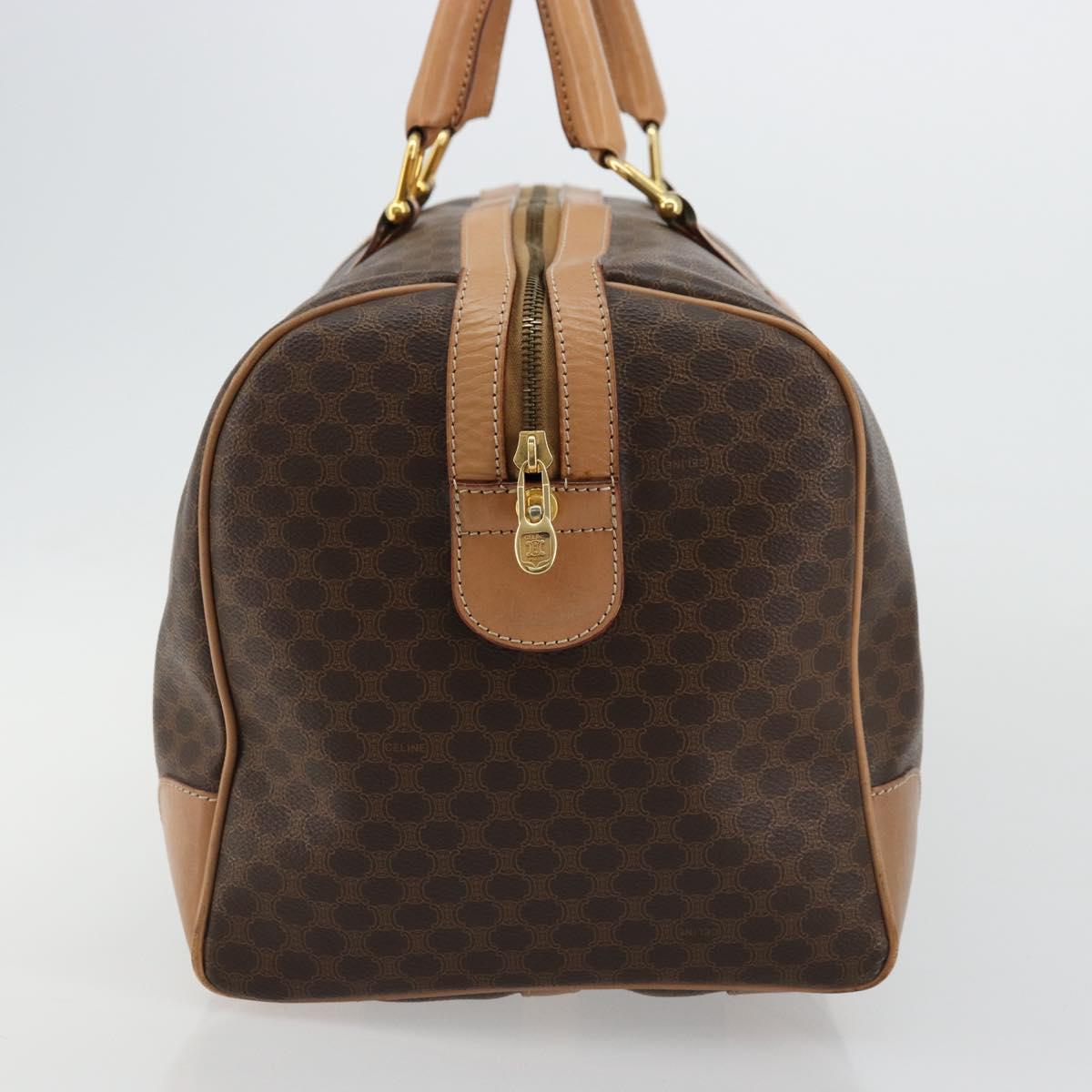 CELINE Macadam Canvas Boston Bag PVC Leather Brown Gold Auth ka4108A