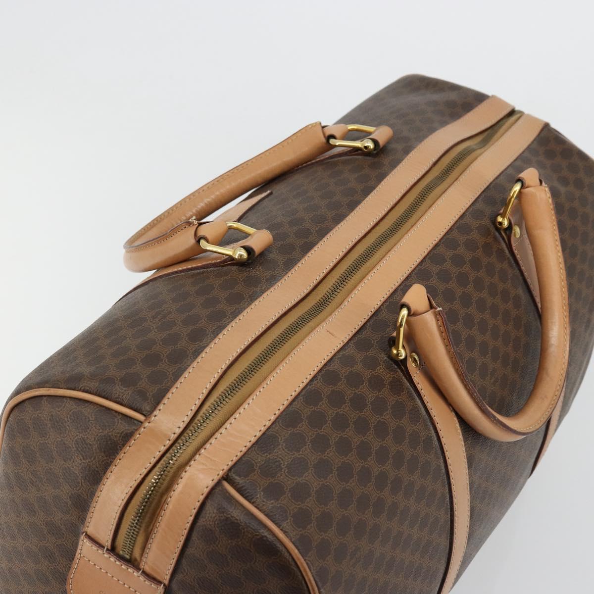 CELINE Macadam Canvas Boston Bag PVC Leather Brown Gold Auth ka4108A