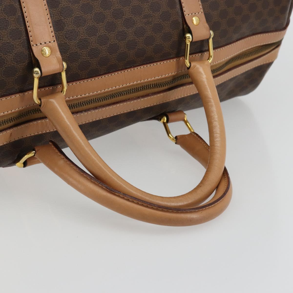 CELINE Macadam Canvas Boston Bag PVC Leather Brown Gold Auth ka4108A