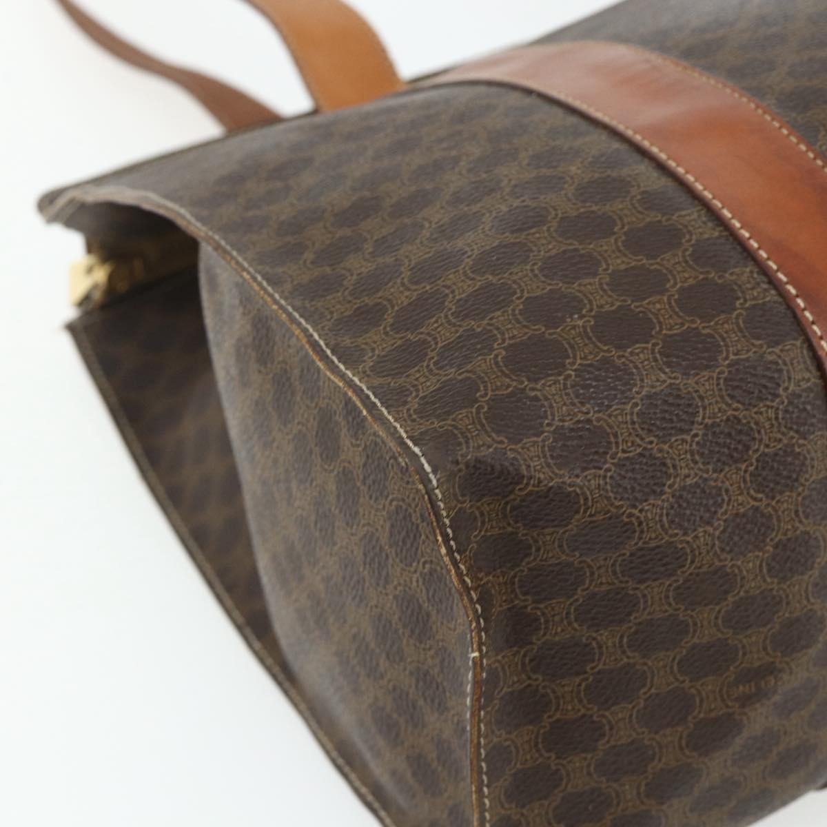 CELINE Macadam Canvas Tote Bag PVC Leather Brown Gold Auth ka4109