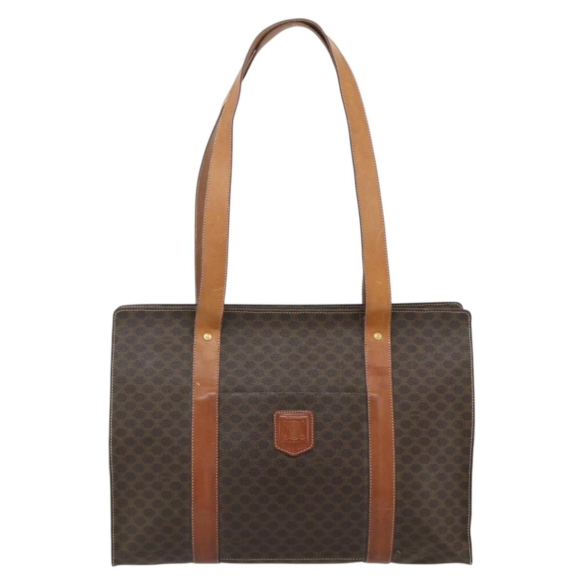 CELINE Macadam Canvas Tote Bag PVC Leather Brown Gold Auth ka4109