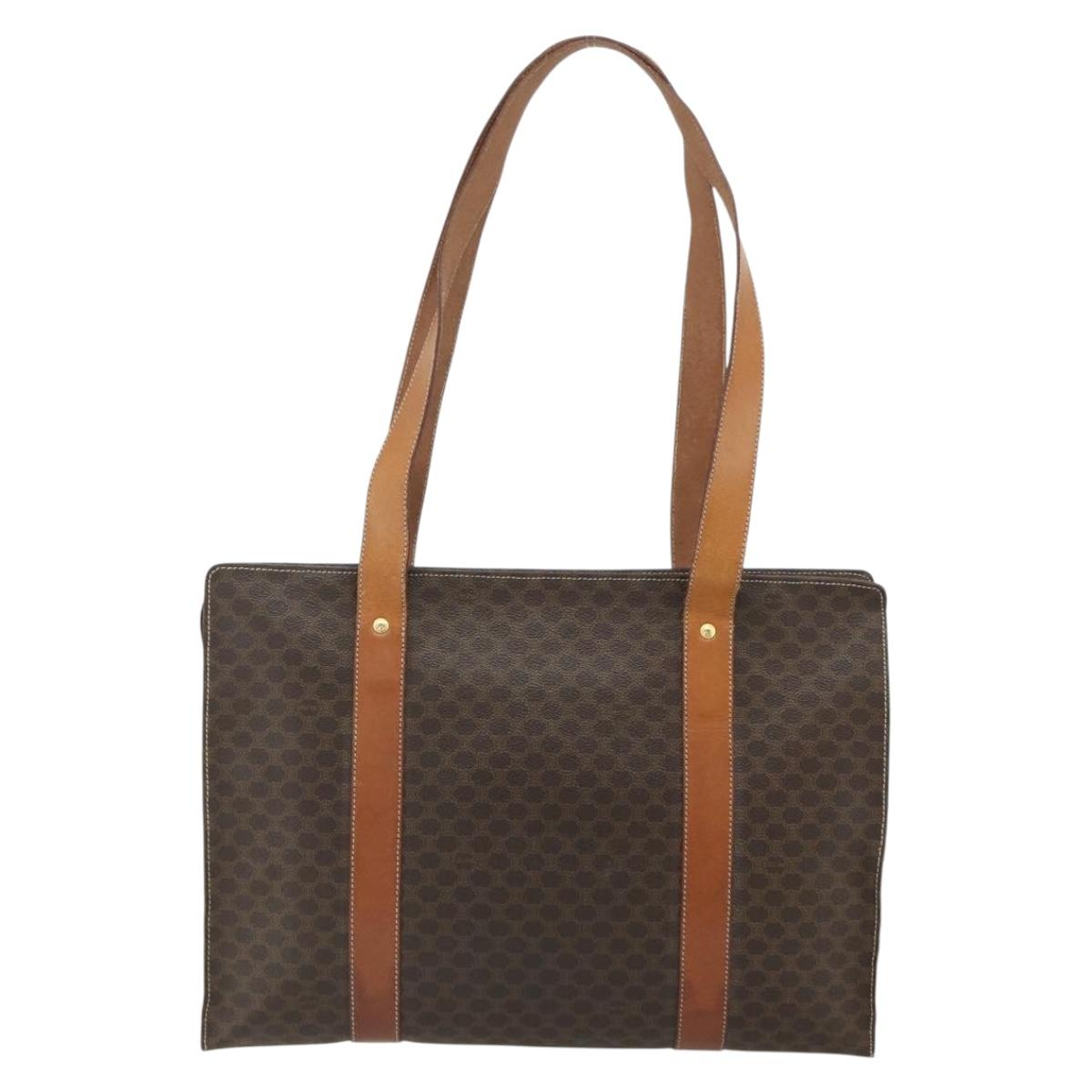 CELINE Macadam Canvas Tote Bag PVC Leather Brown Gold Auth ka4109