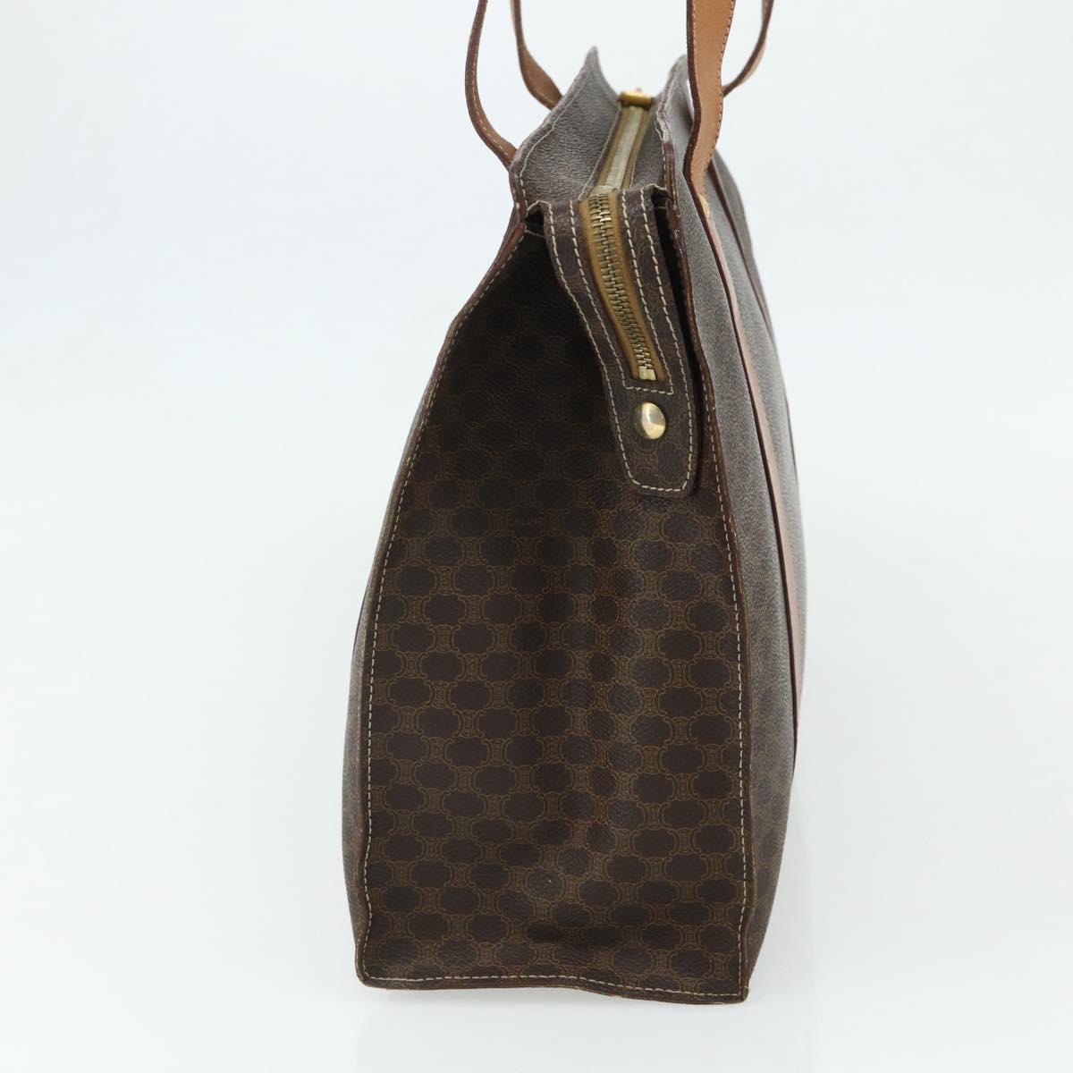 CELINE Macadam Canvas Tote Bag PVC Leather Brown Gold Auth ka4109