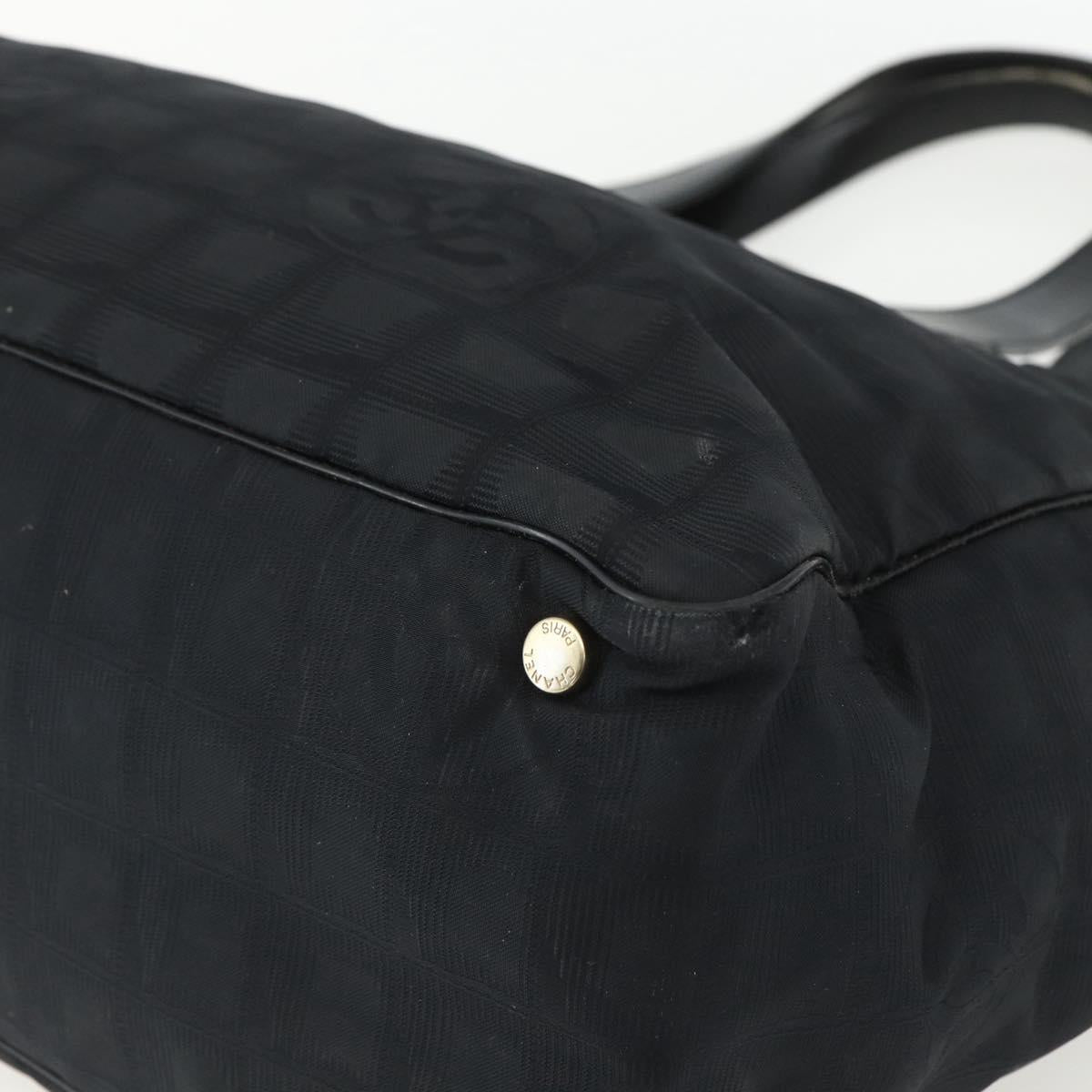 CHANEL New Travel Line Tote Bag Nylon Black gold CC Auth ka411