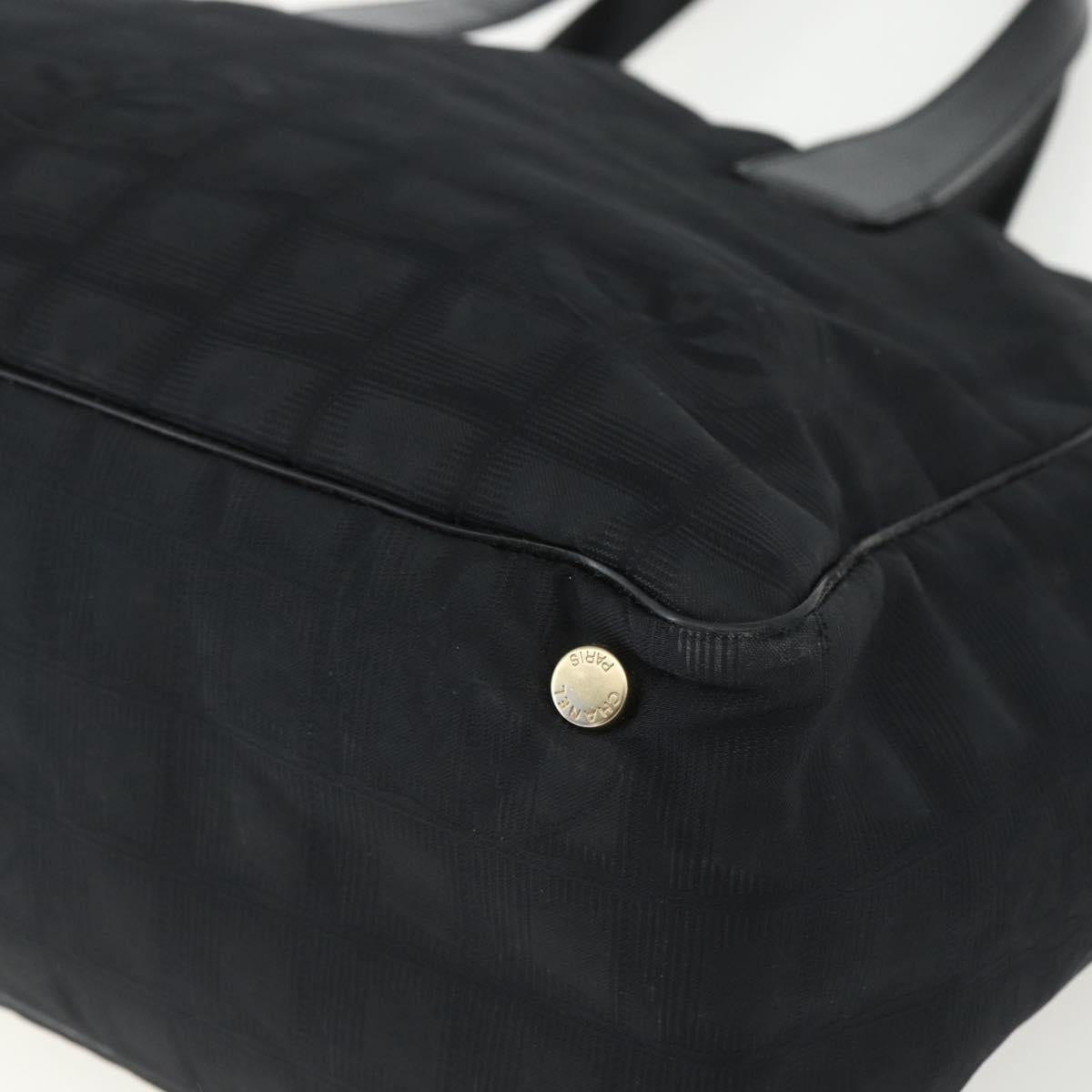 CHANEL New Travel Line Tote Bag Nylon Black gold CC Auth ka411