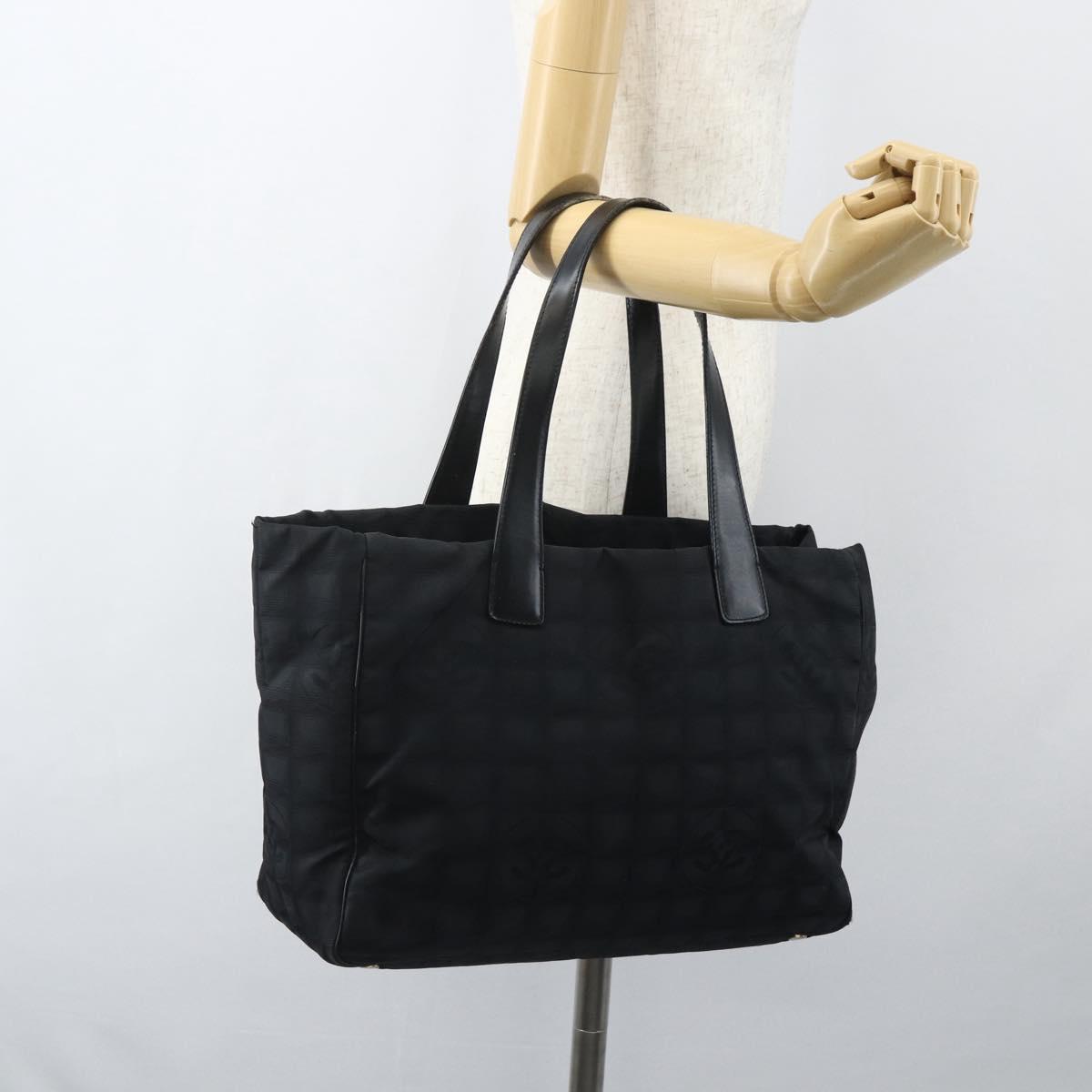 CHANEL New Travel Line Tote Bag Nylon Black gold CC Auth ka411