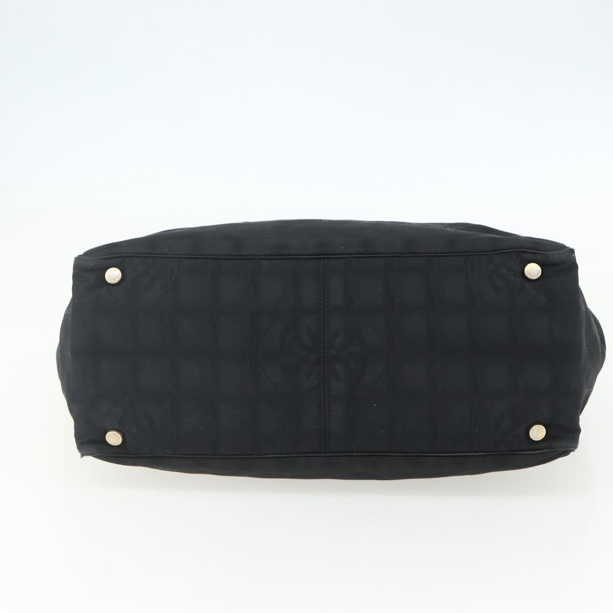 CHANEL New Travel Line Tote Bag Nylon Black gold CC Auth ka411