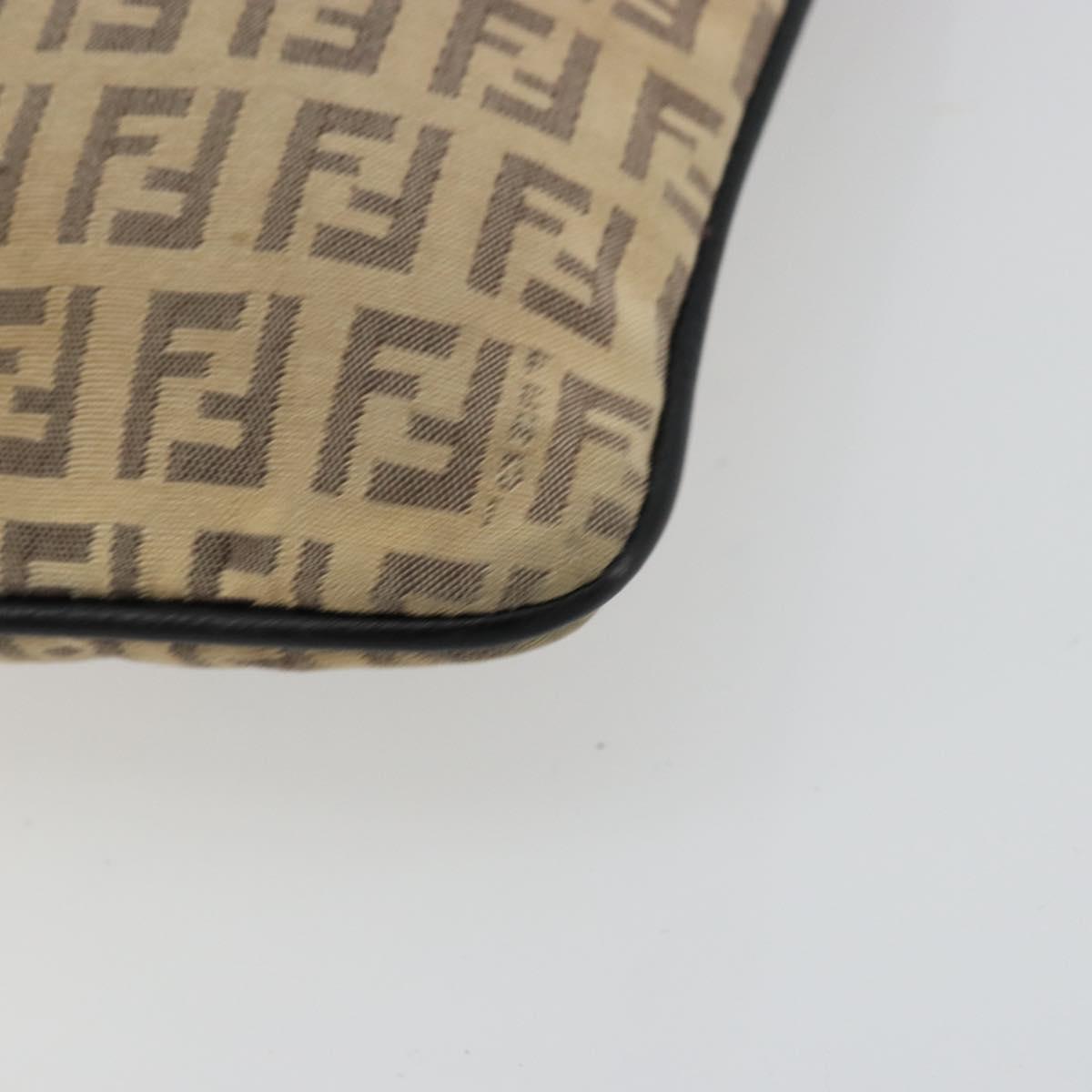 FENDI Zucchino Canvas Shoulder Bag Beige Silver Auth ka4113