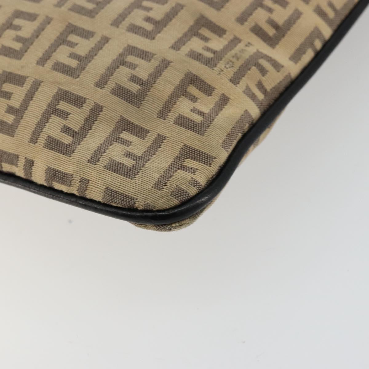 FENDI Zucchino Canvas Shoulder Bag Beige Silver Auth ka4113