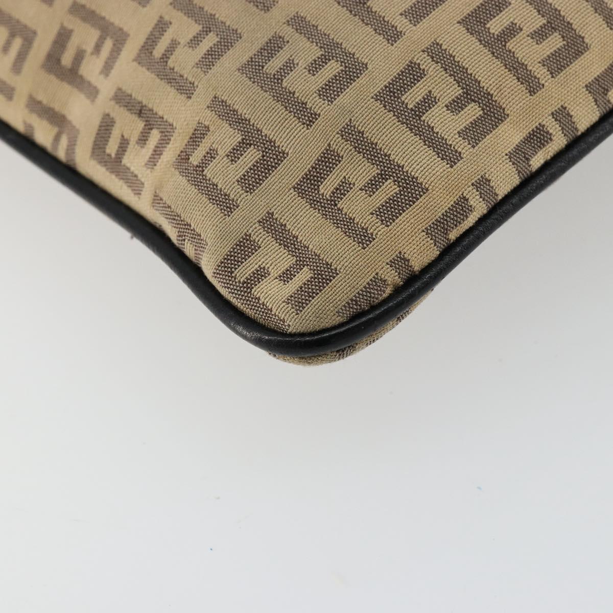 FENDI Zucchino Canvas Shoulder Bag Beige Silver Auth ka4113