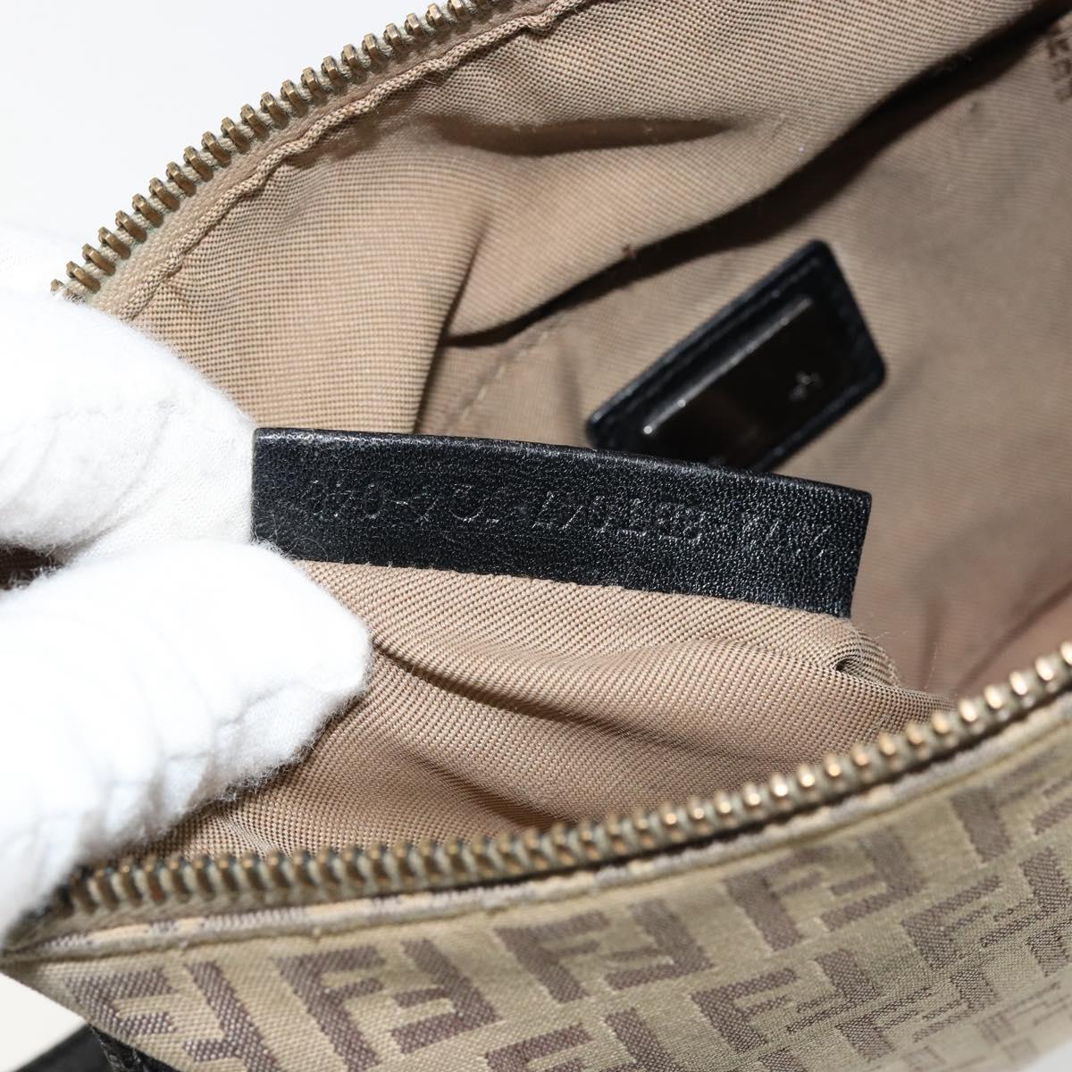 FENDI Zucchino Canvas Shoulder Bag Beige Silver Auth ka4113