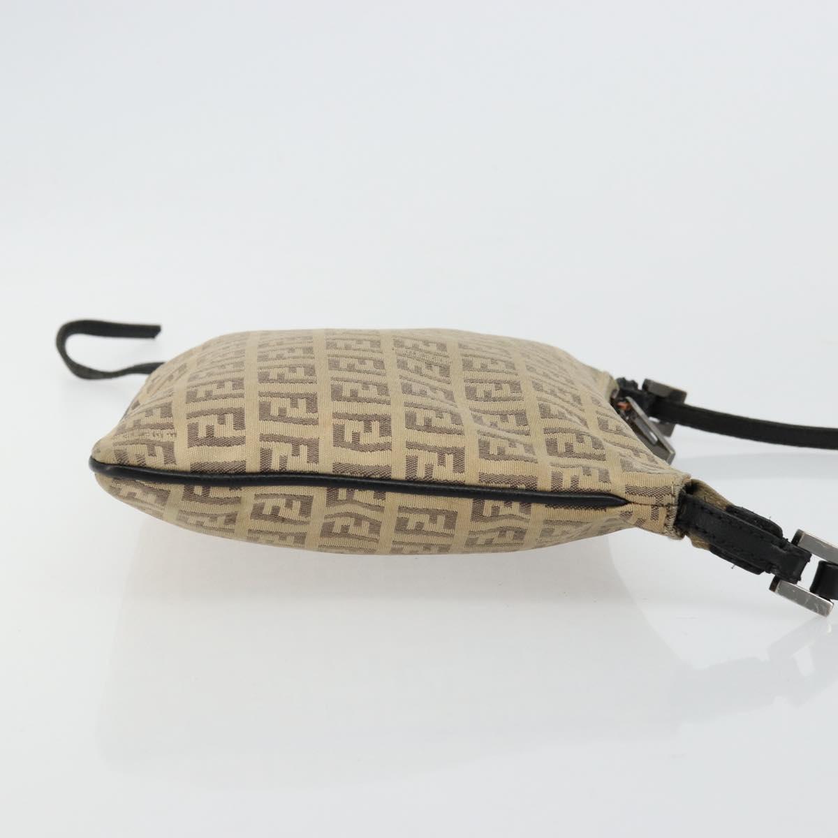 FENDI Zucchino Canvas Shoulder Bag Beige Silver Auth ka4113