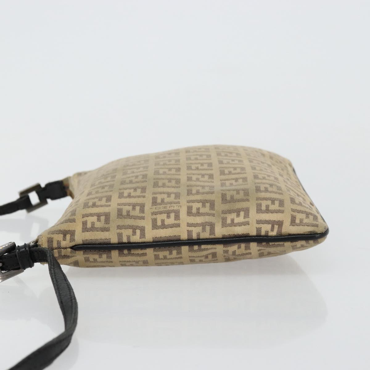 FENDI Zucchino Canvas Shoulder Bag Beige Silver Auth ka4113