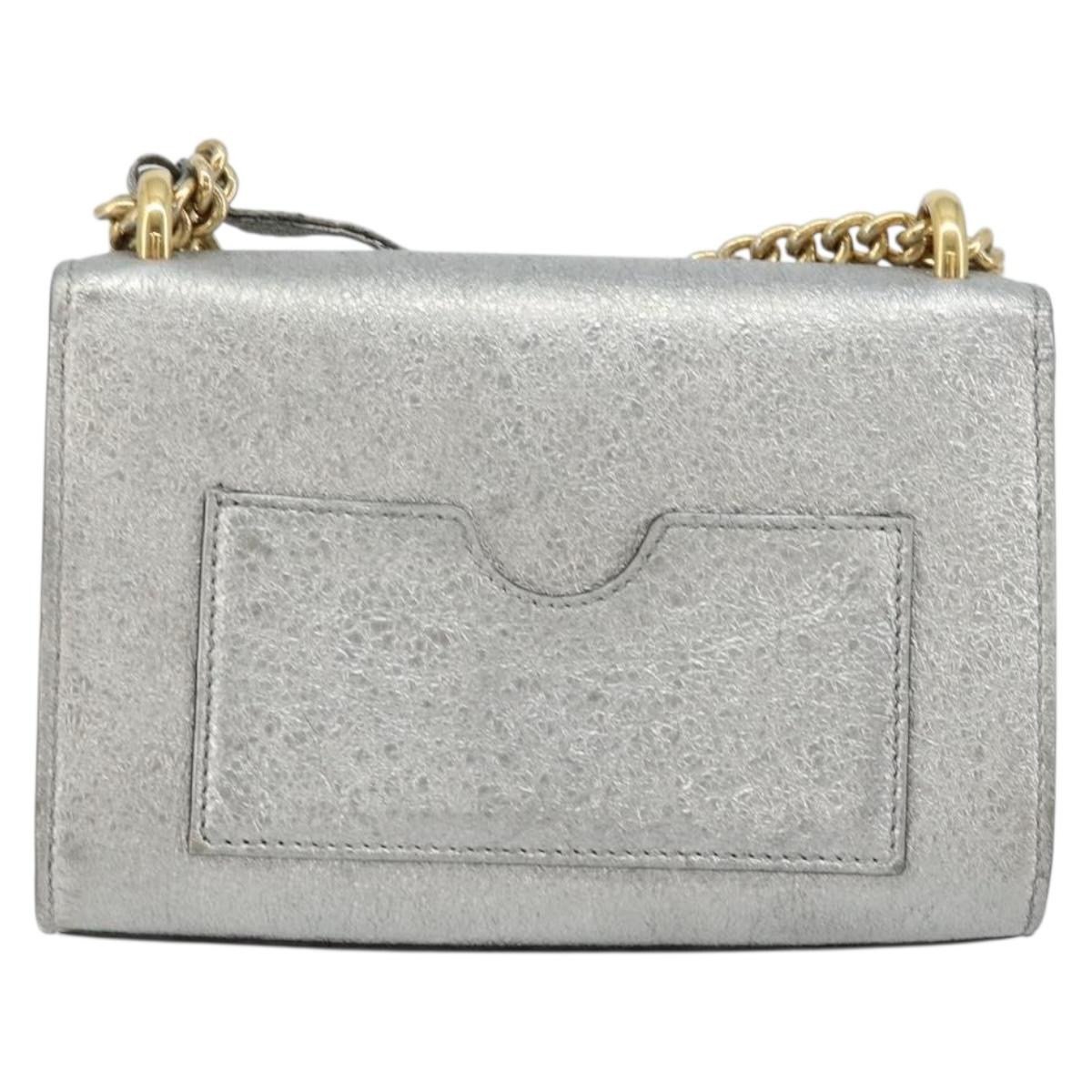 GUCCI Chain Shoulder Bag Leather Gold Silver 409487 Auth ka4117
