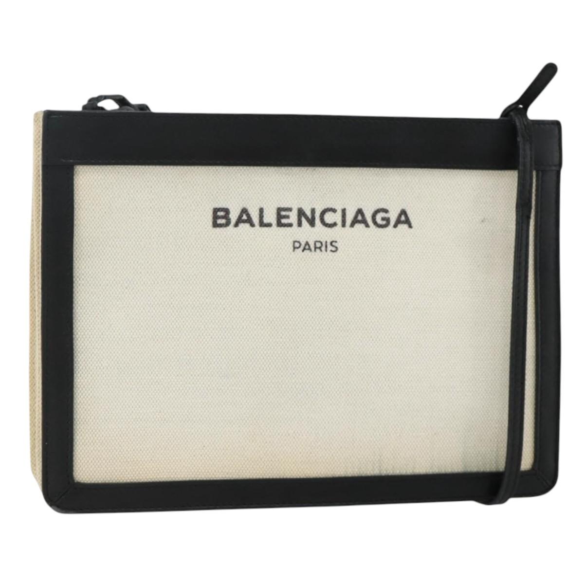 BALENCIAGA Shoulder Bag Canvas Black White 339937 Auth ka4118