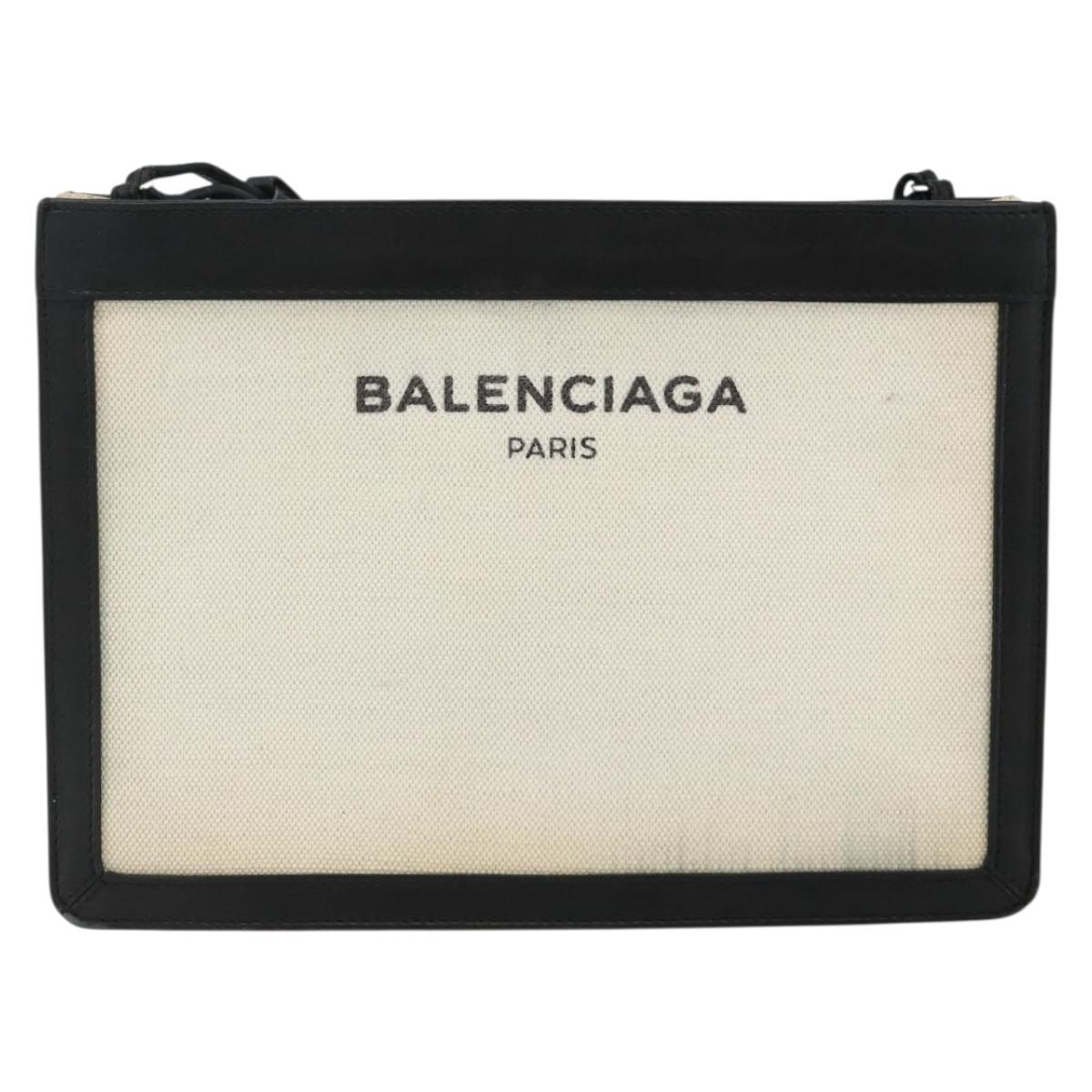 BALENCIAGA Shoulder Bag Canvas Black White 339937 Auth ka4118