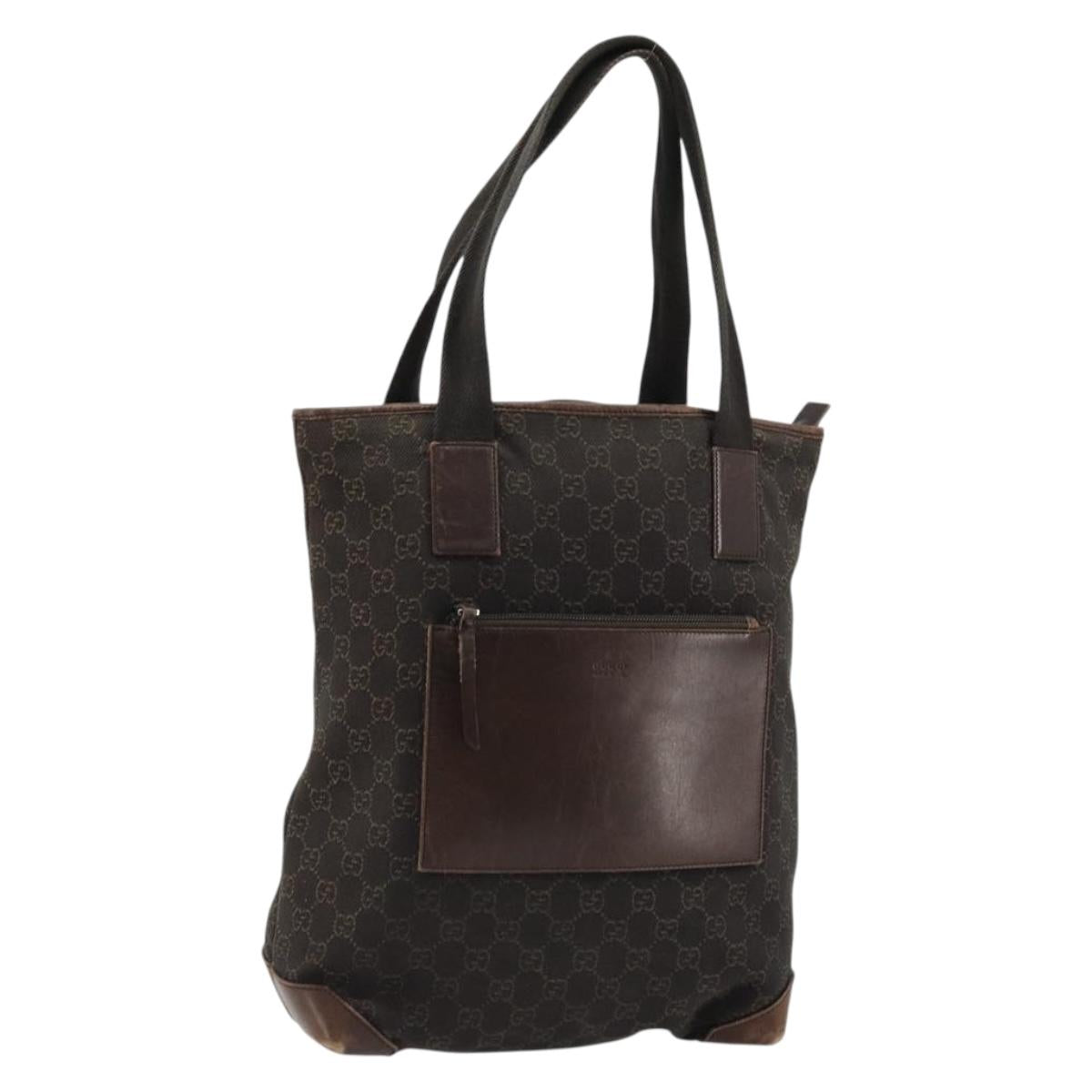 GUCCI GG Canvas Tote Bag Brown Silver 28892 Auth ka4120