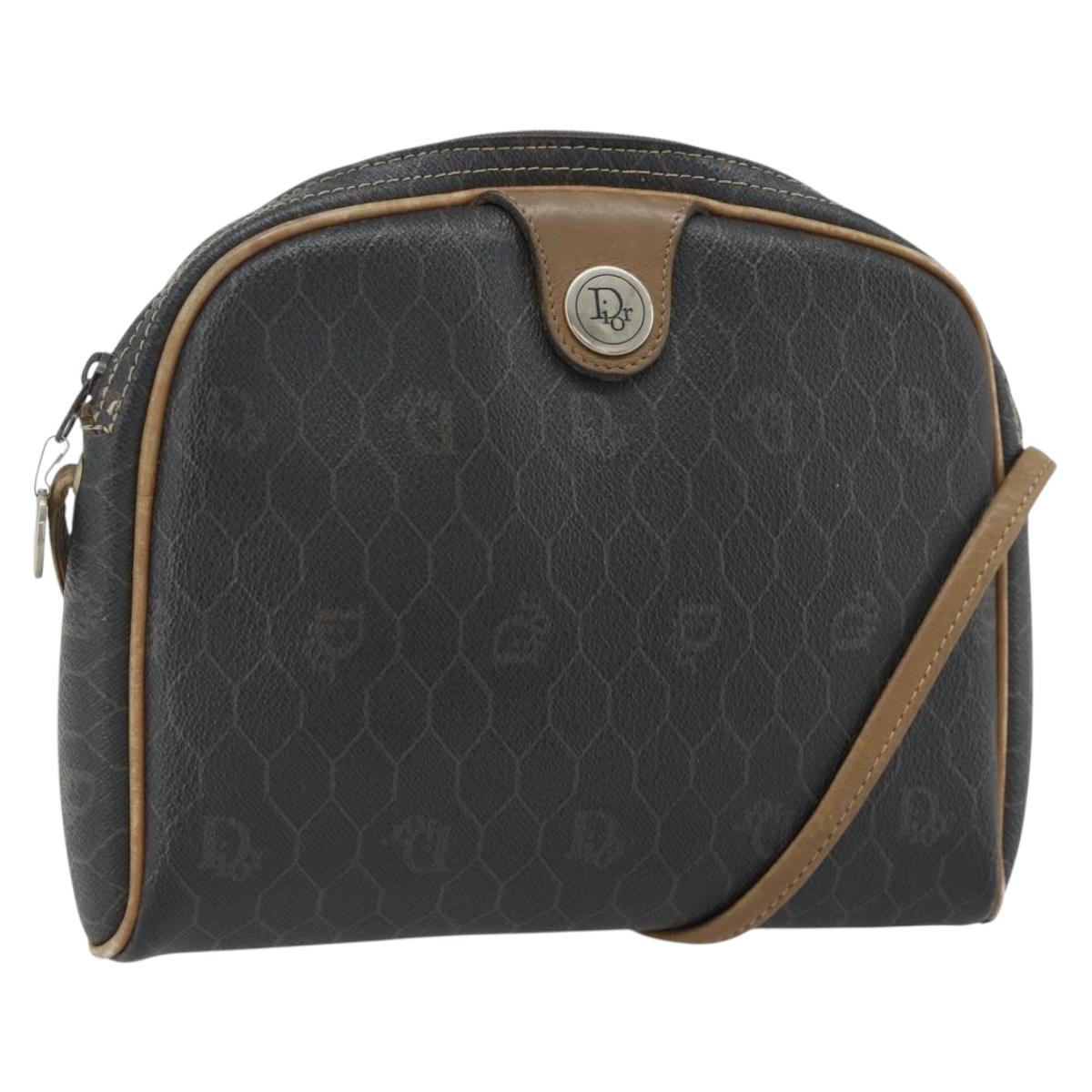 Christian Dior Honeycomb Canvas Shoulder Bag PVC Black Gold Auth ka4124