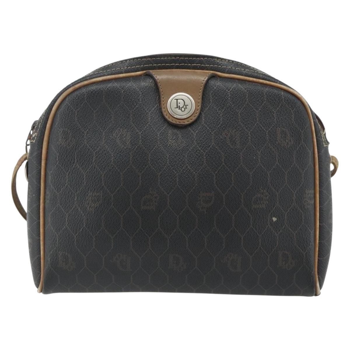 Christian Dior Honeycomb Canvas Shoulder Bag PVC Black Gold Auth ka4124