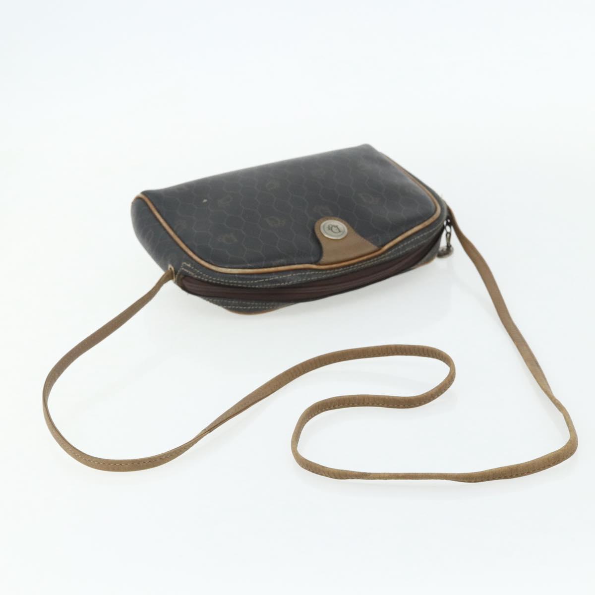 Christian Dior Honeycomb Canvas Shoulder Bag PVC Black Gold Auth ka4124