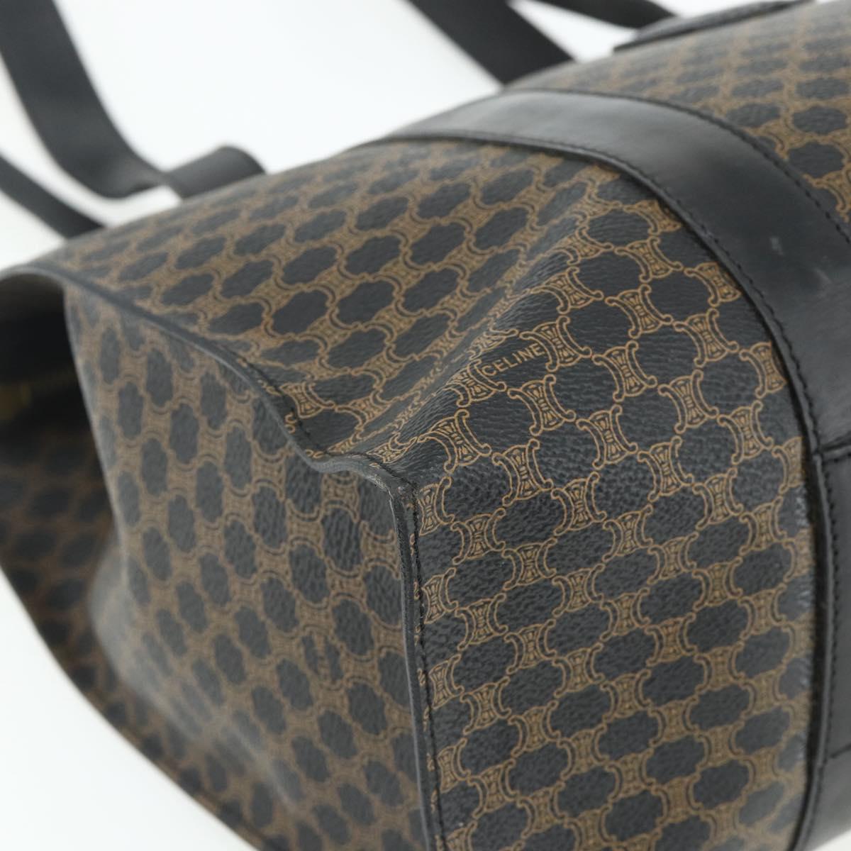 CELINE Macadam Canvas Tote Bag PVC Leather Black Gold Auth ka4128A