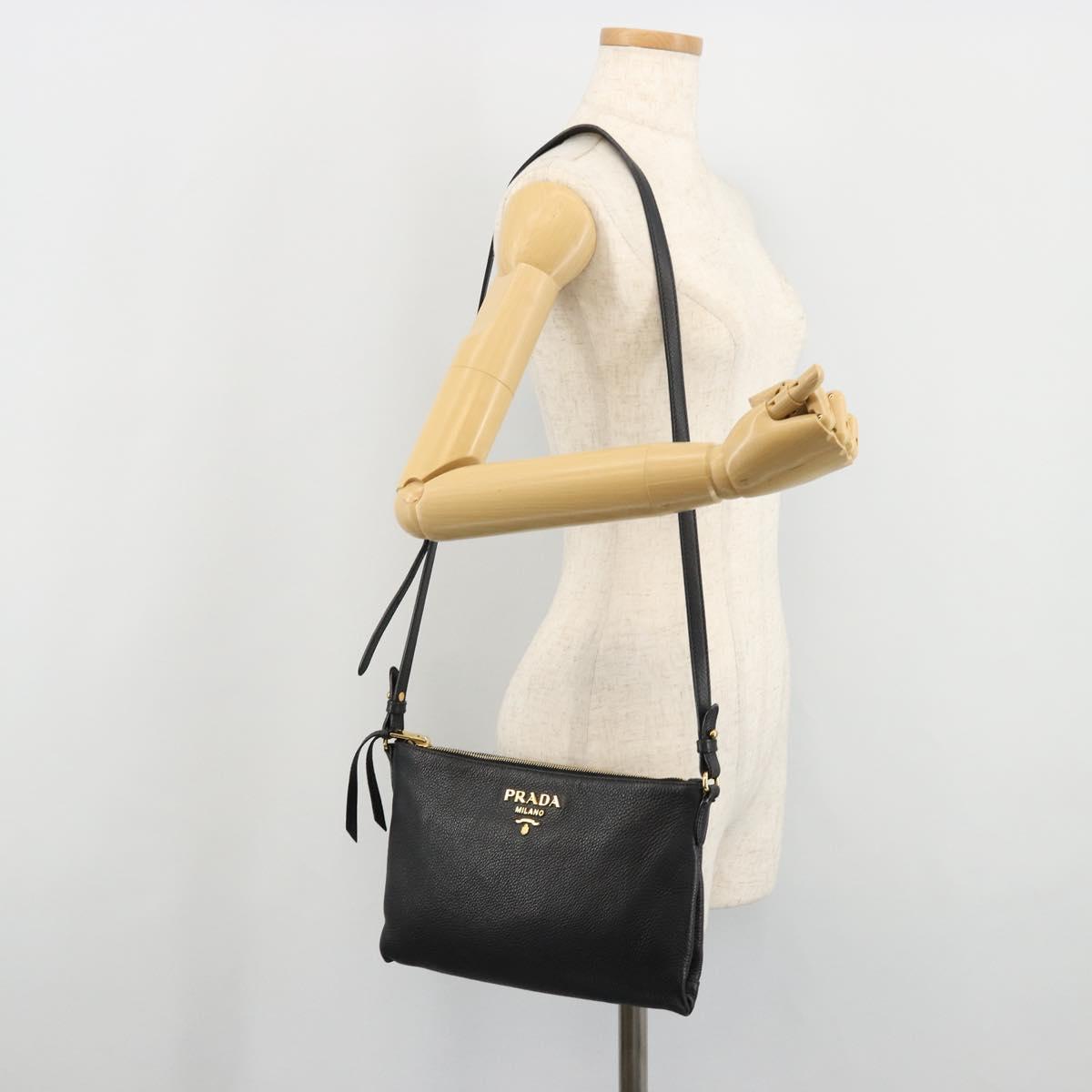 PRADA Vitterodino Shoulder Bag Leather Black Gold Auth ka4130