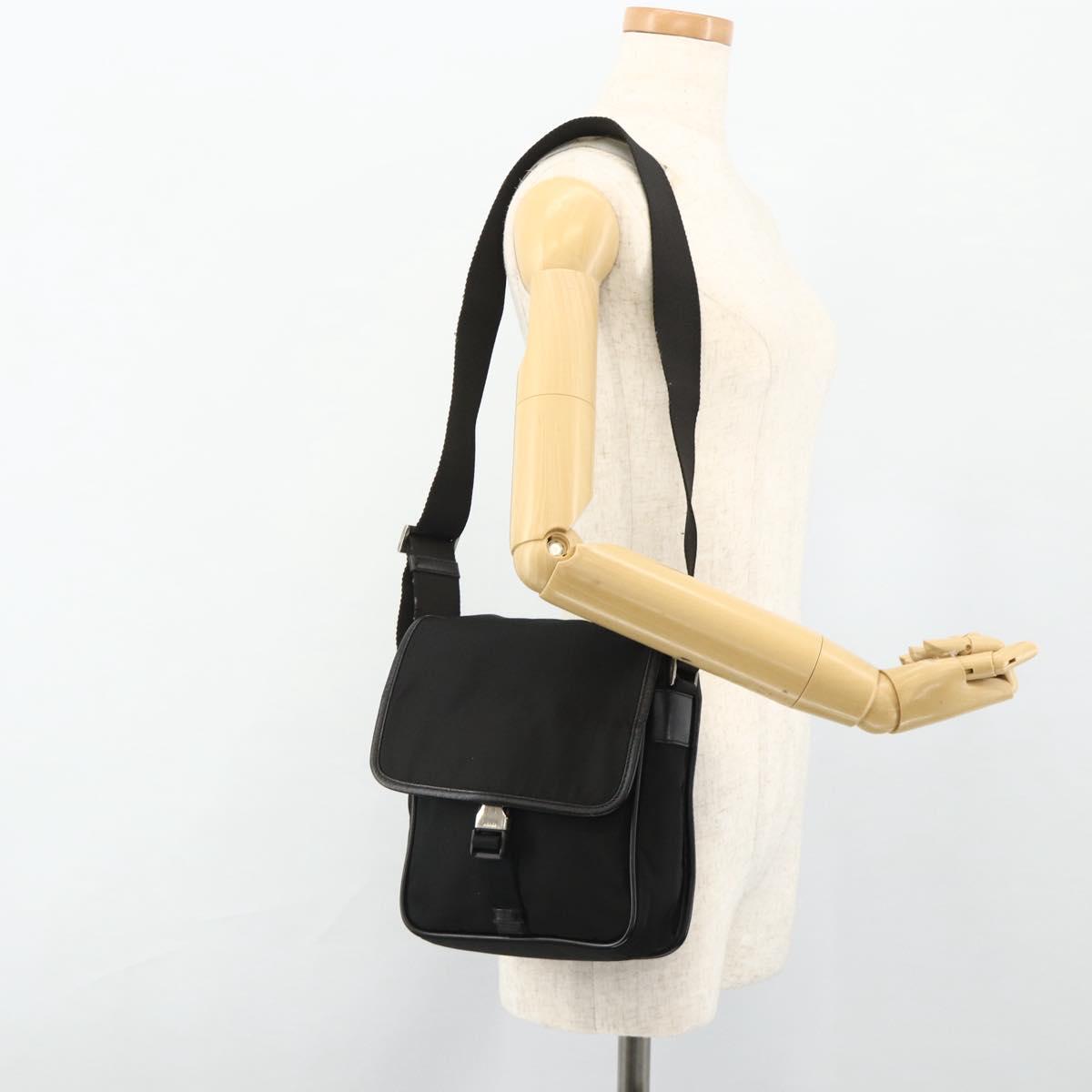 PRADA Shoulder Bag Nylon Leather Black Silver Auth ka4132A