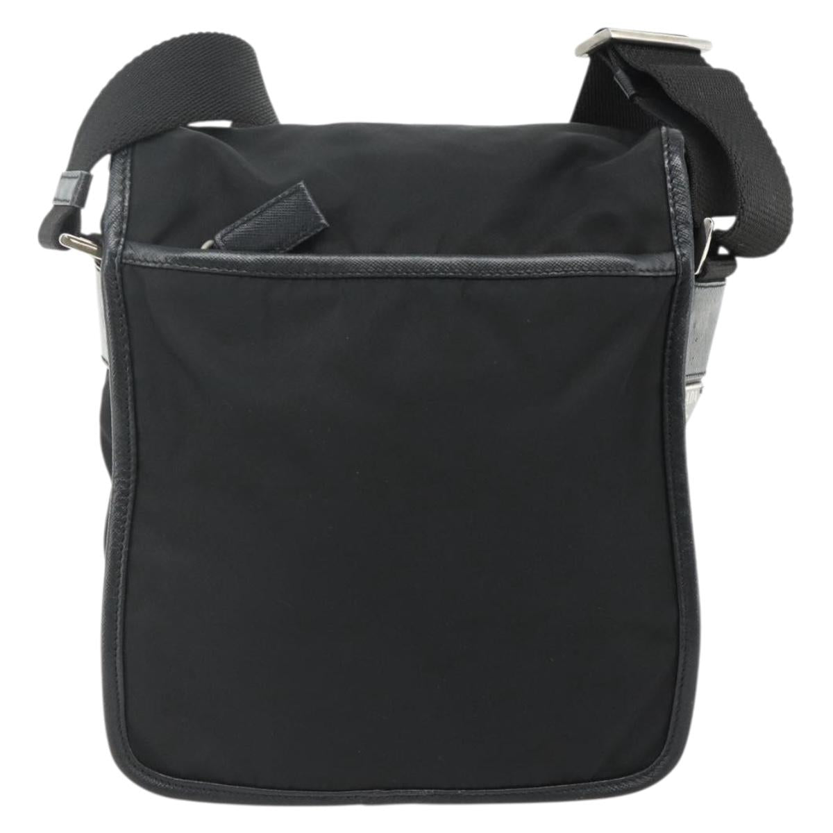 PRADA Shoulder Bag Nylon Leather Black Silver Auth ka4132A