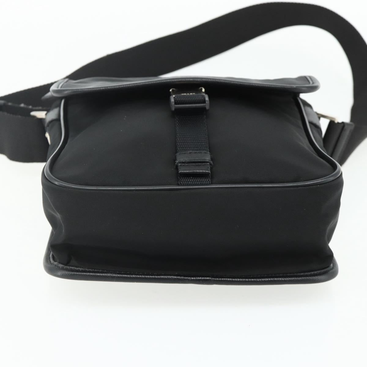 PRADA Shoulder Bag Nylon Leather Black Silver Auth ka4132A