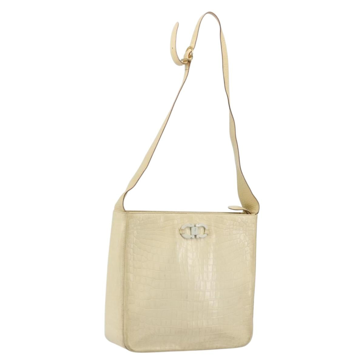 Salvatore Ferragamo Gancini Shoulder Bag Leather Beige Gold Auth ka4133
