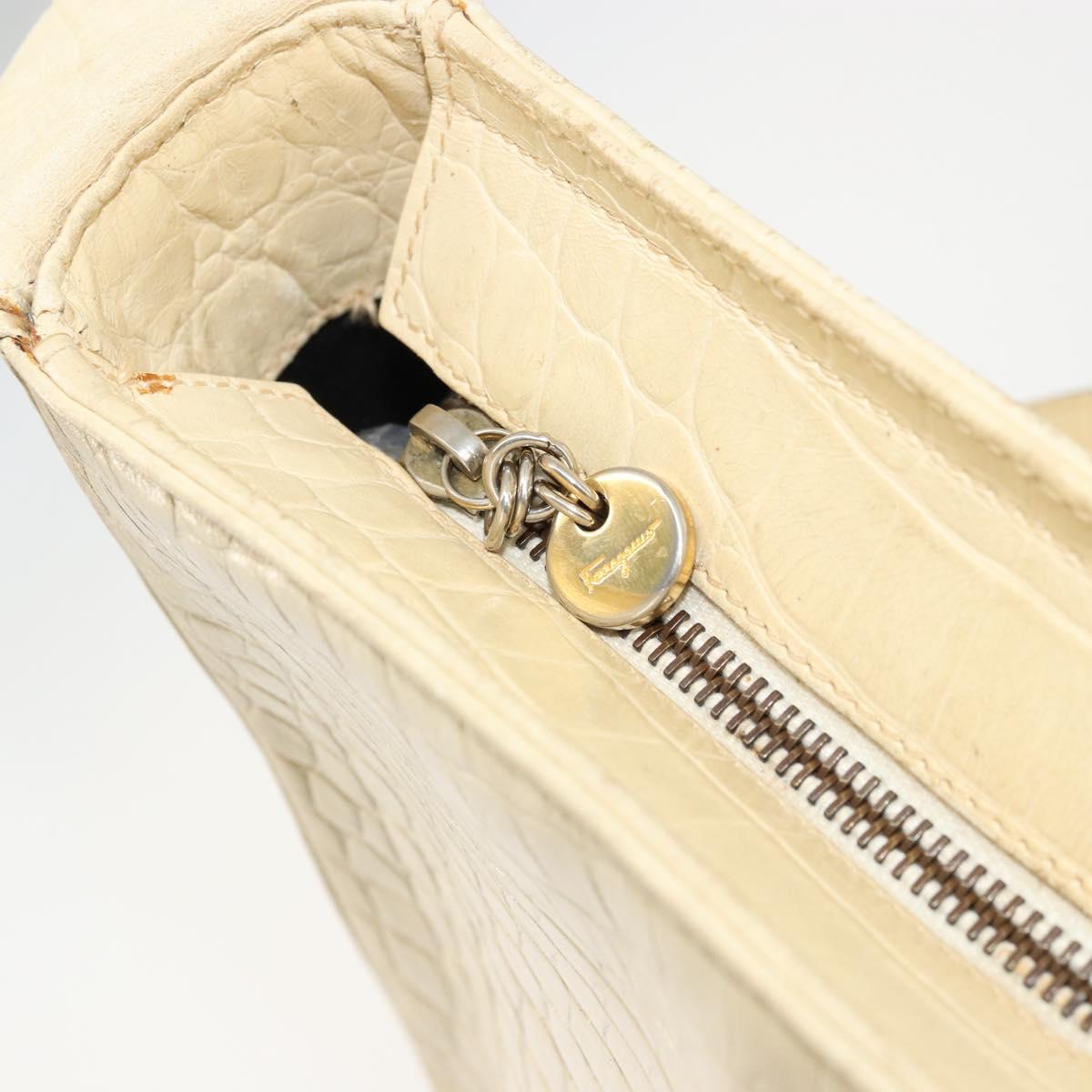 Salvatore Ferragamo Gancini Shoulder Bag Leather Beige Gold Auth ka4133