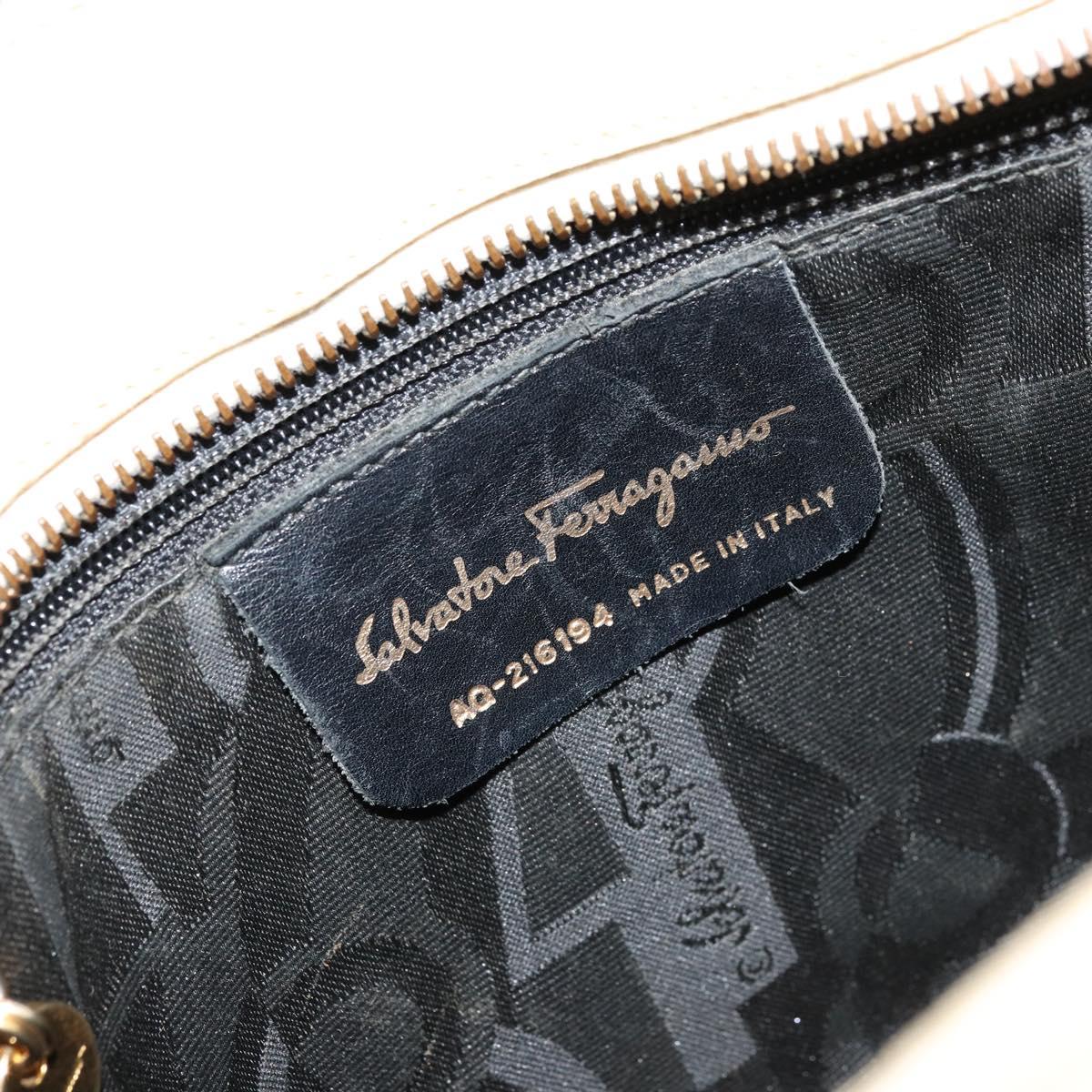 Salvatore Ferragamo Gancini Shoulder Bag Leather Beige Gold Auth ka4133
