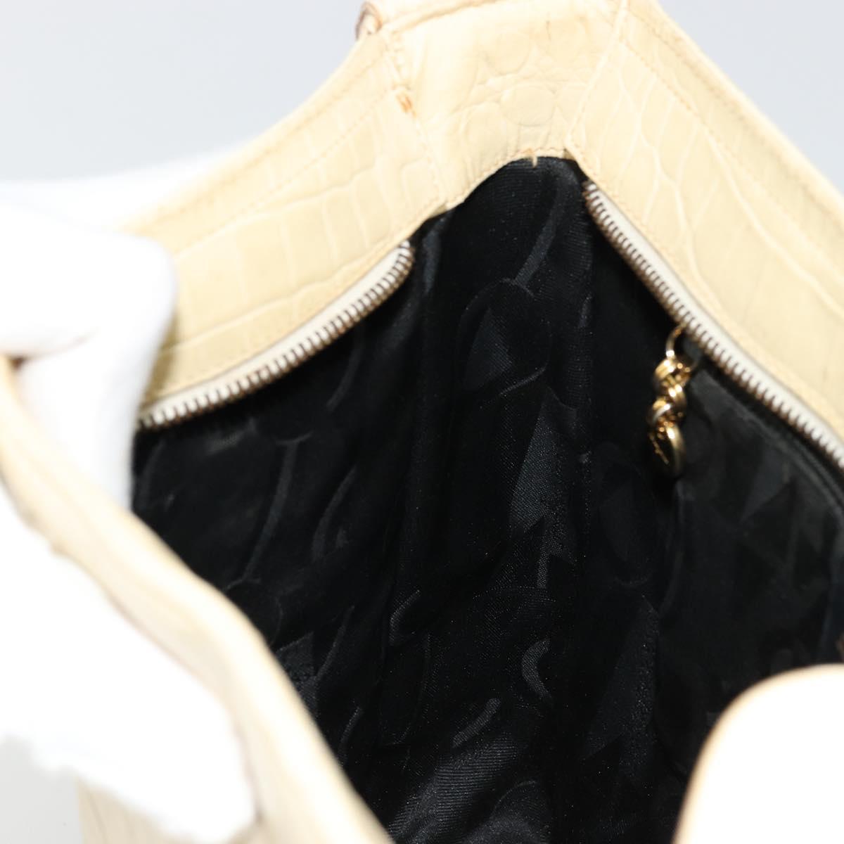Salvatore Ferragamo Gancini Shoulder Bag Leather Beige Gold Auth ka4133