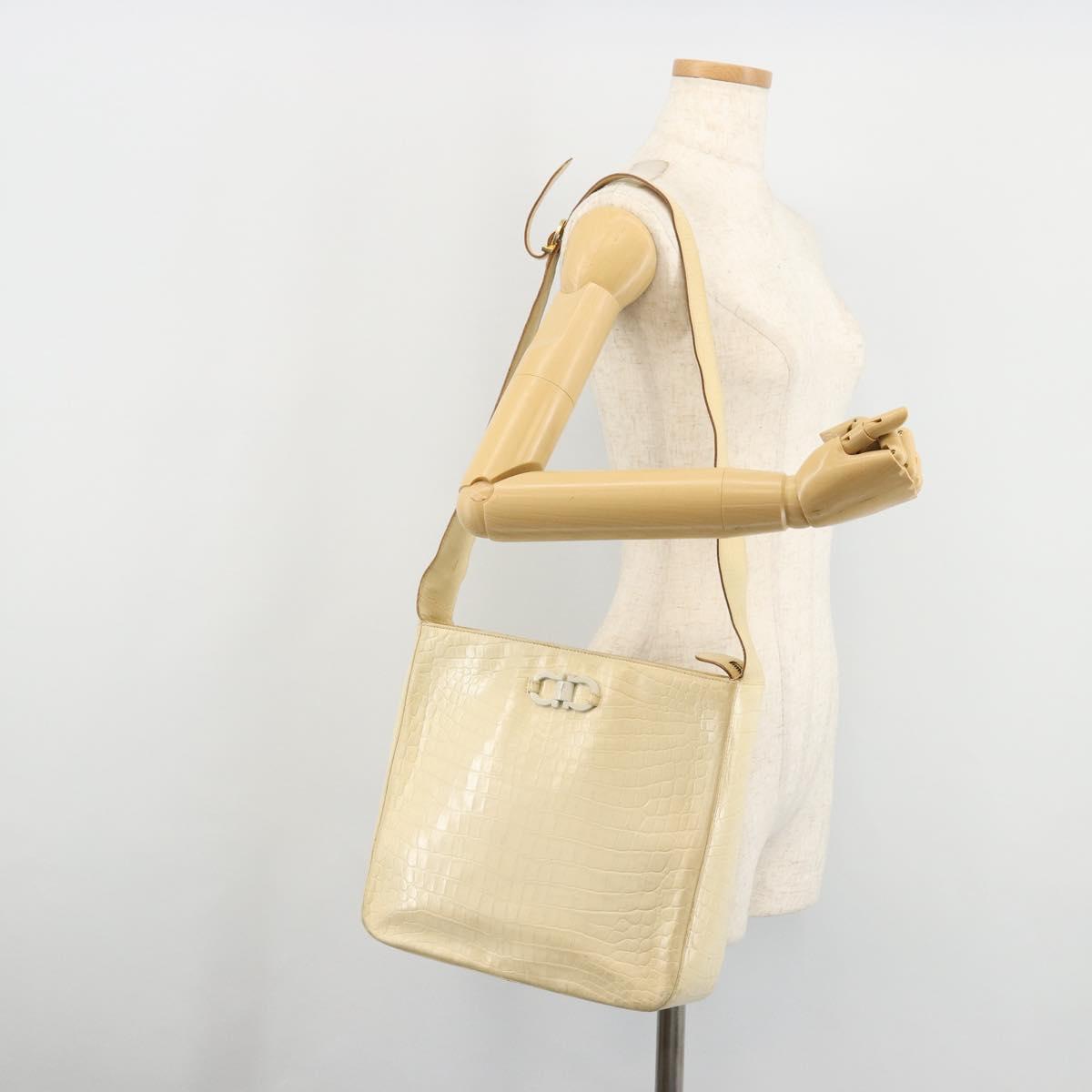 Salvatore Ferragamo Gancini Shoulder Bag Leather Beige Gold Auth ka4133