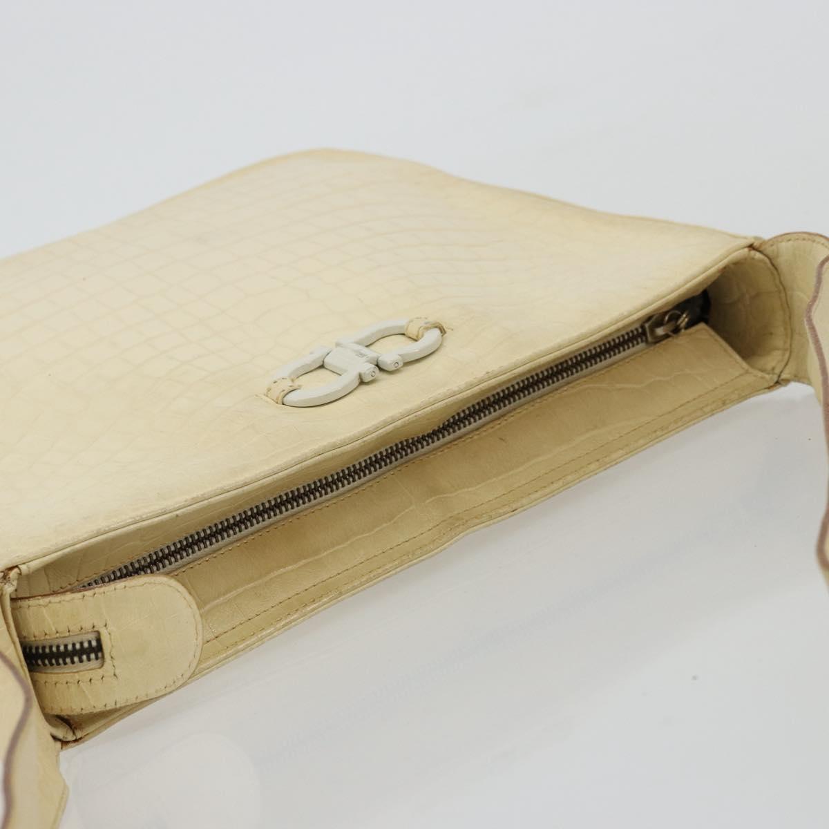 Salvatore Ferragamo Gancini Shoulder Bag Leather Beige Gold Auth ka4133