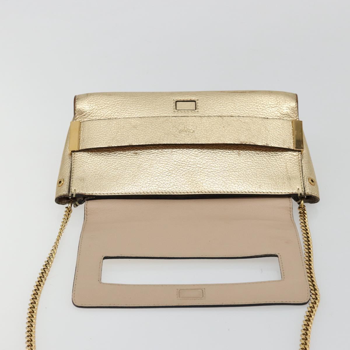 Chloe Chain Shoulder Bag Leather Gold Auth ka4137A