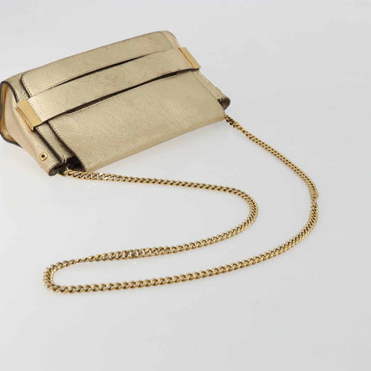 Chloe Chain Shoulder Bag Leather Gold Auth ka4137A
