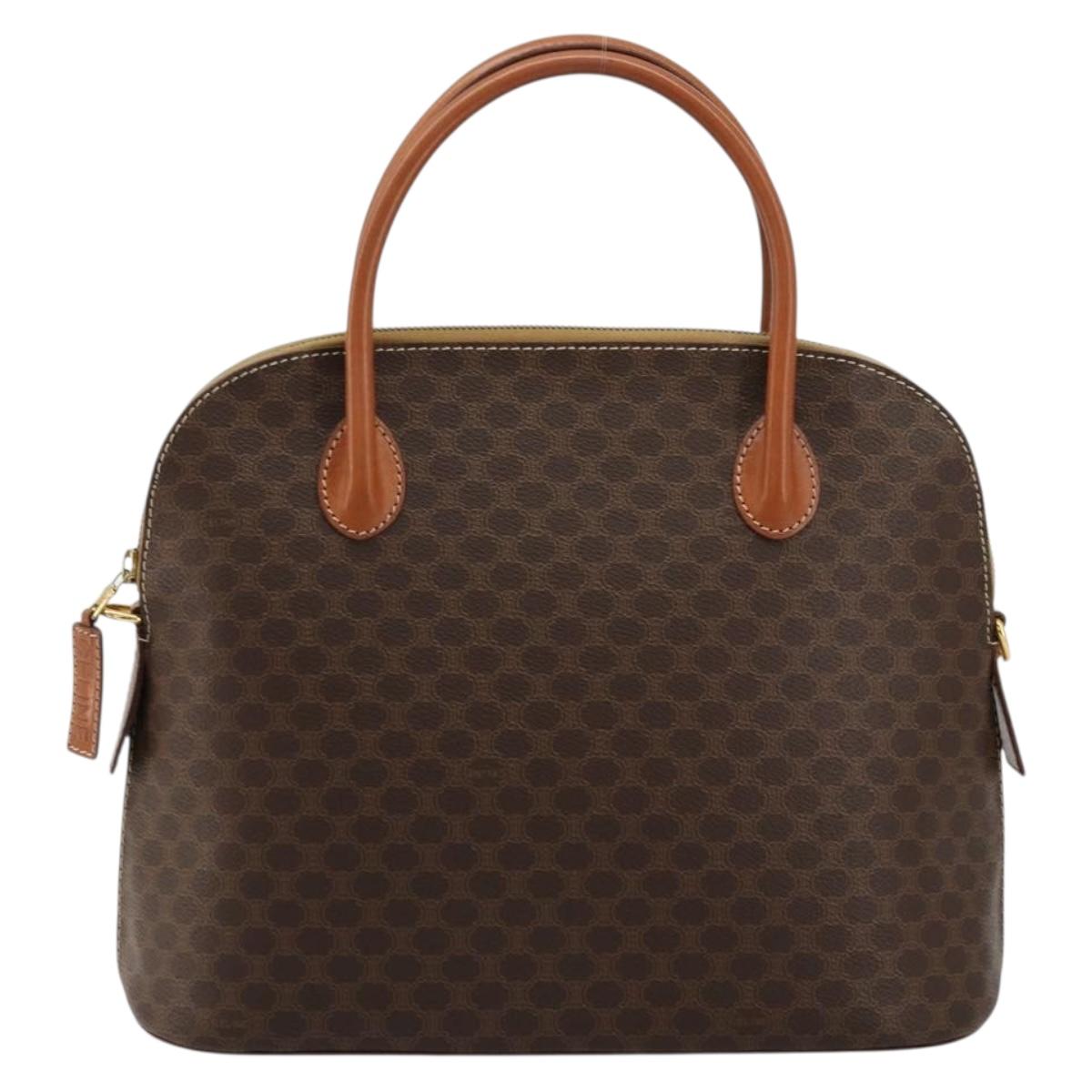 CELINE Macadam Canvas Hand Bag PVC Leather Brown Gold Auth ka4139