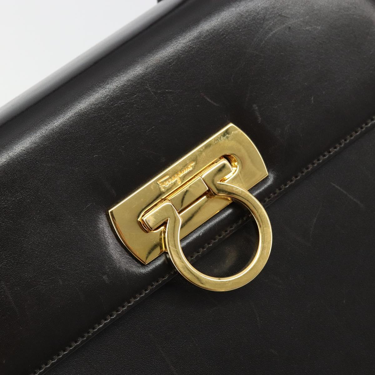 Salvatore Ferragamo Gancini Hand Bag Leather 2way Black Gold Auth ka4140