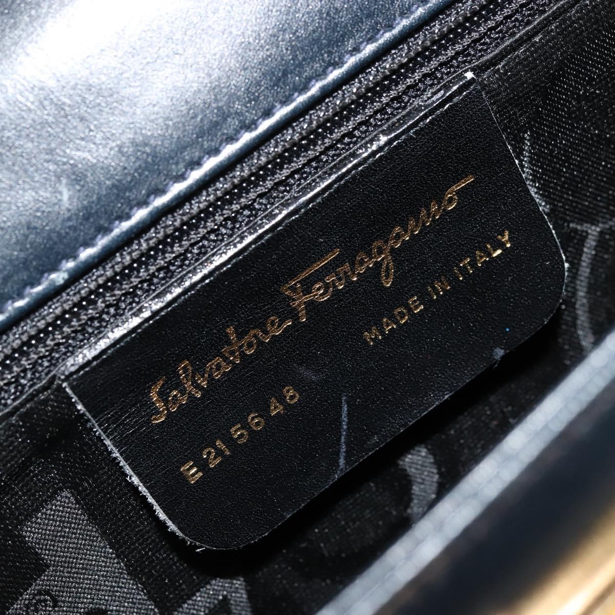 Salvatore Ferragamo Gancini Shoulder Bag Leather Navy Gold Auth ka4141
