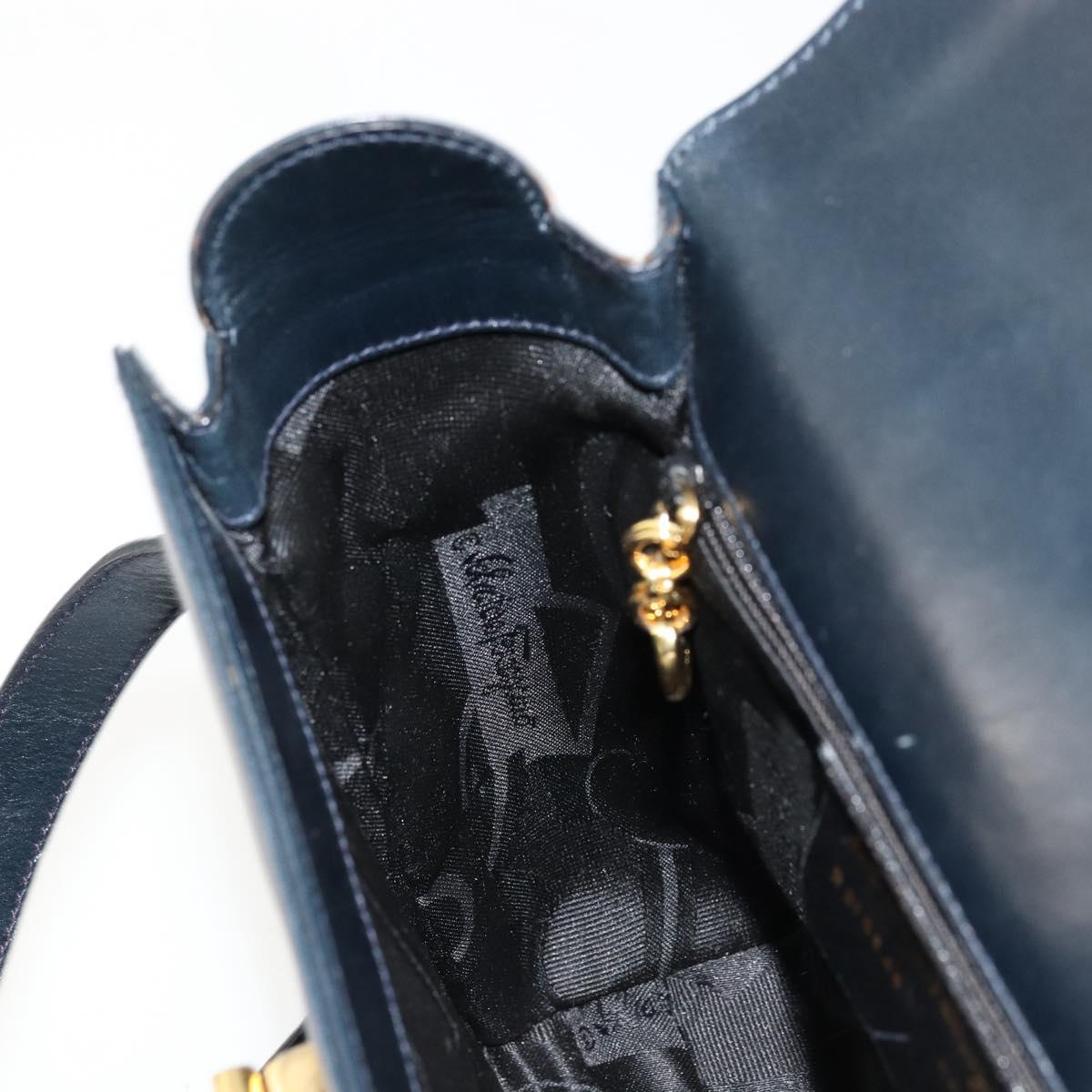 Salvatore Ferragamo Gancini Shoulder Bag Leather Navy Gold Auth ka4141