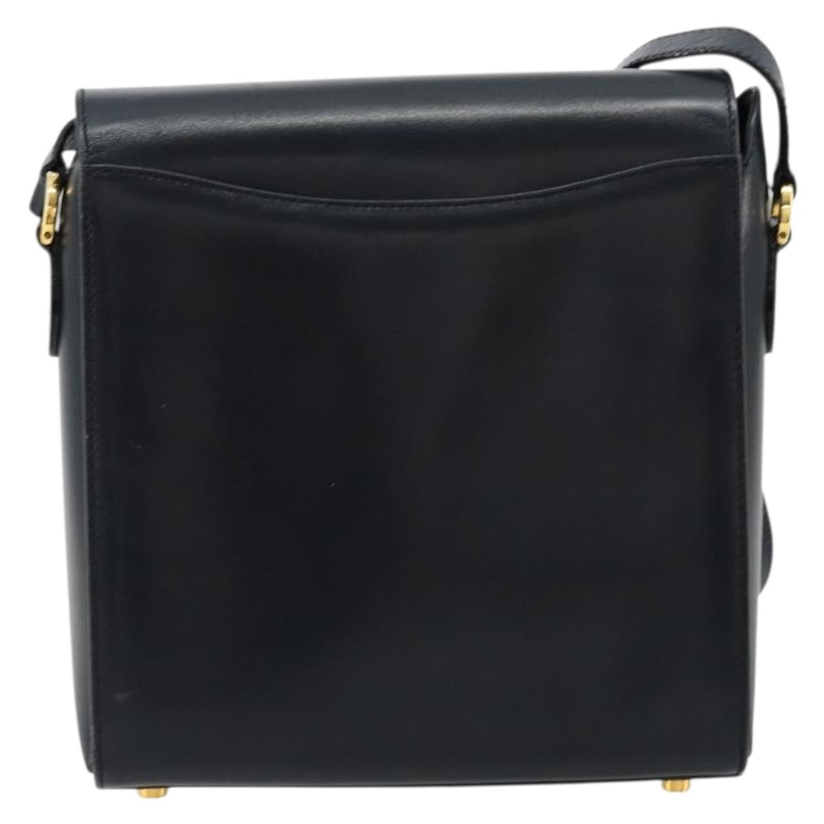 Salvatore Ferragamo Gancini Shoulder Bag Leather Navy Gold Auth ka4141