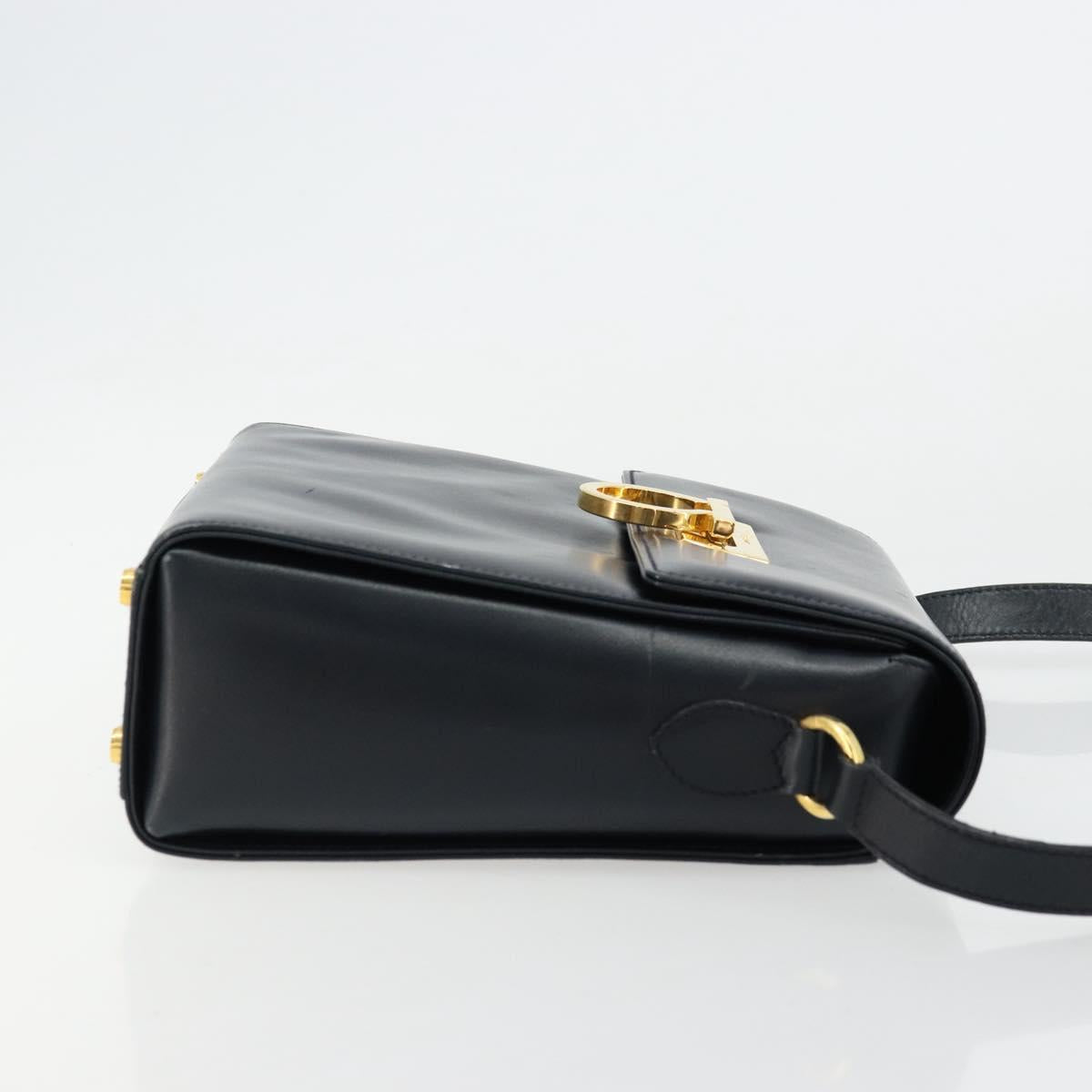 Salvatore Ferragamo Gancini Shoulder Bag Leather Navy Gold Auth ka4141