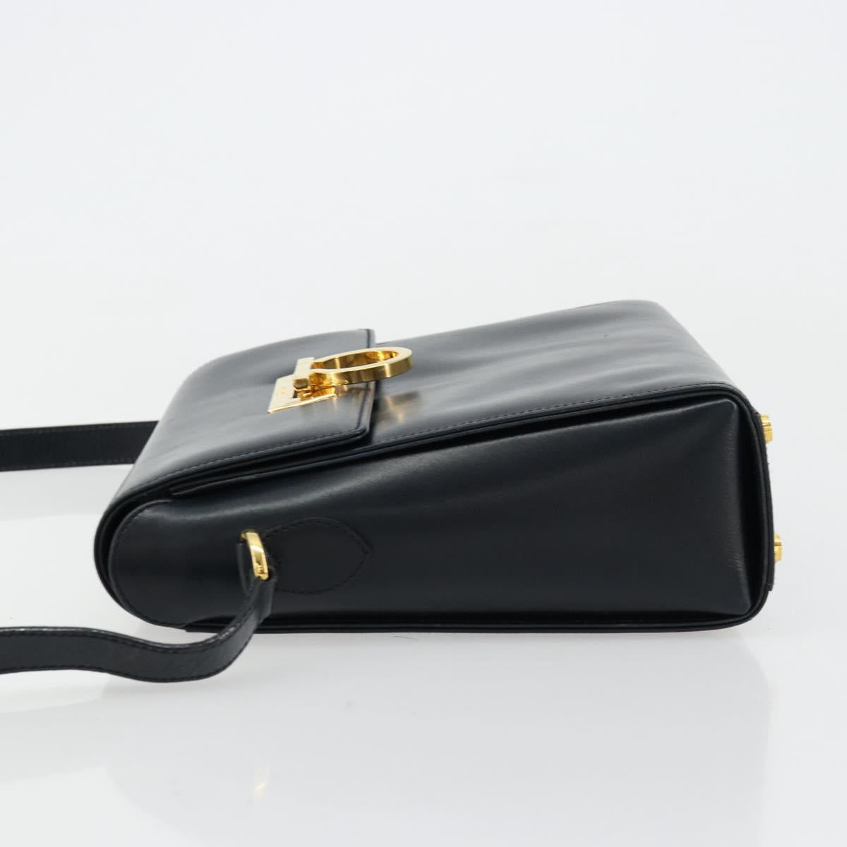 Salvatore Ferragamo Gancini Shoulder Bag Leather Navy Gold Auth ka4141