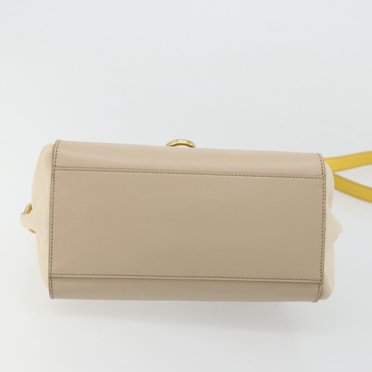 Salvatore Ferragamo Gancini Hand Bag Leather 2way Beige Yellow Auth ka4143A