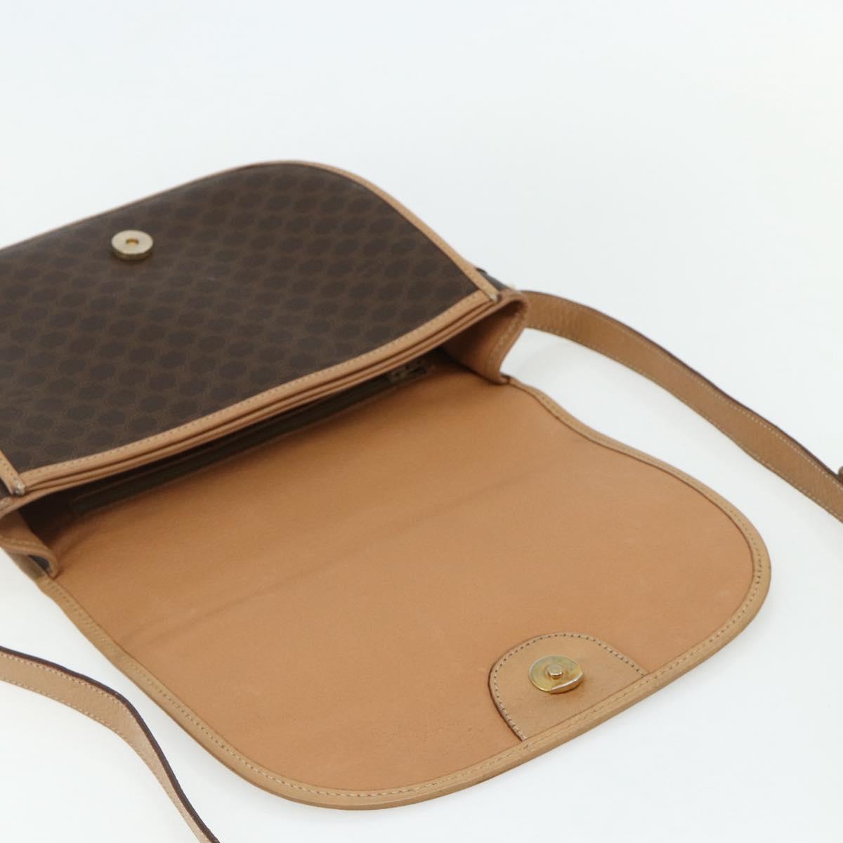 CELINE Macadam Canvas Shoulder Bag PVC Leather Brown Gold Auth ka4144