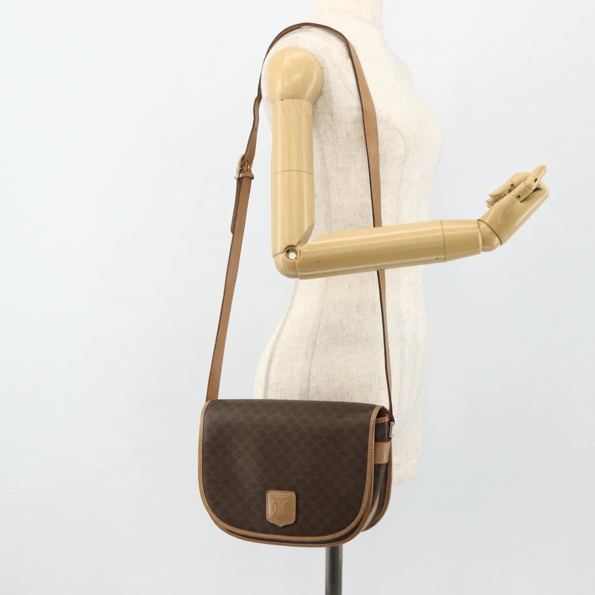 CELINE Macadam Canvas Shoulder Bag PVC Leather Brown Gold Auth ka4144