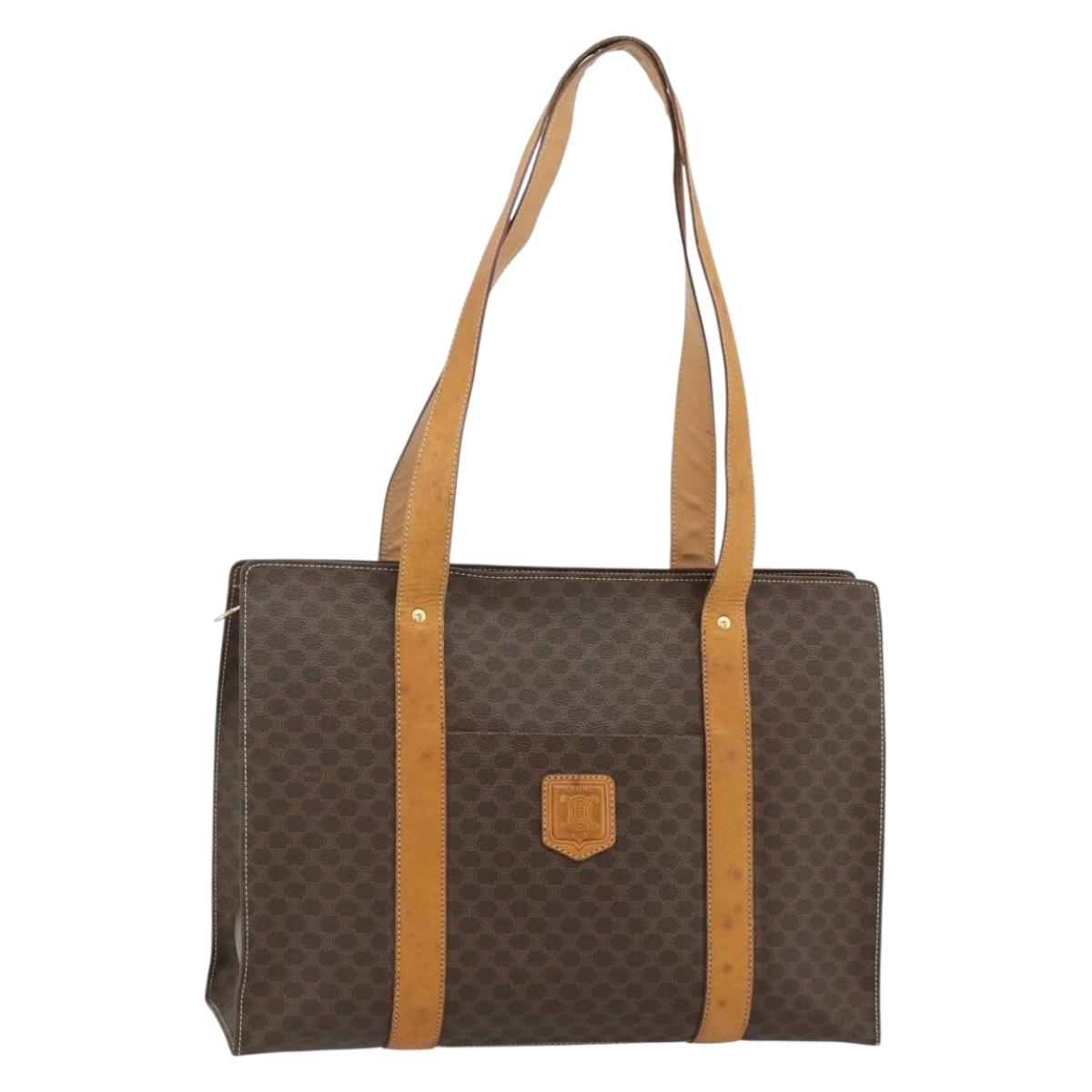 CELINE Macadam Canvas Tote Bag PVC Leather Brown Gold Auth ka4146