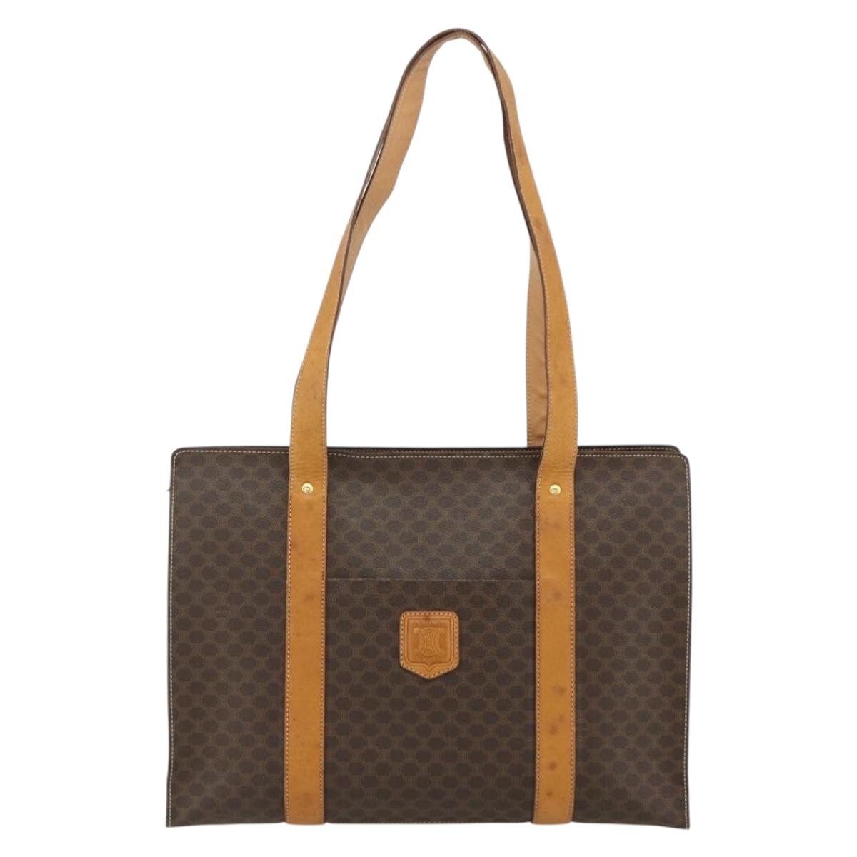 CELINE Macadam Canvas Tote Bag PVC Leather Brown Gold Auth ka4146