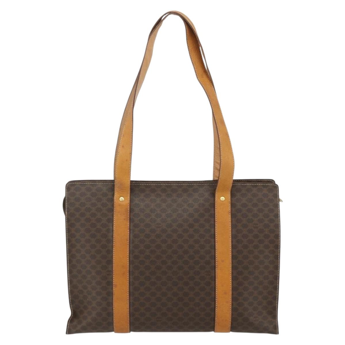 CELINE Macadam Canvas Tote Bag PVC Leather Brown Gold Auth ka4146